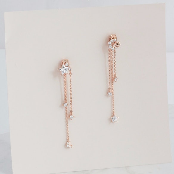 Celestial Asymmetric Long Chain Earrings In Rose Gold By Dose Of Celestial Asymmetric Long Chain Earrings In Rose Gold By Dose Of