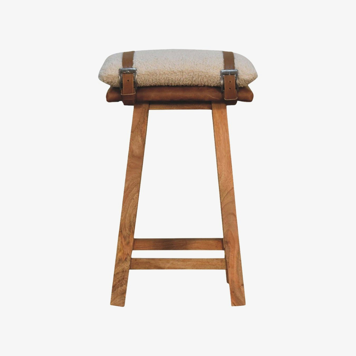 Cream Boucle Buffalo Leather Strap Bar Stool by Artisan Furniture Fy
