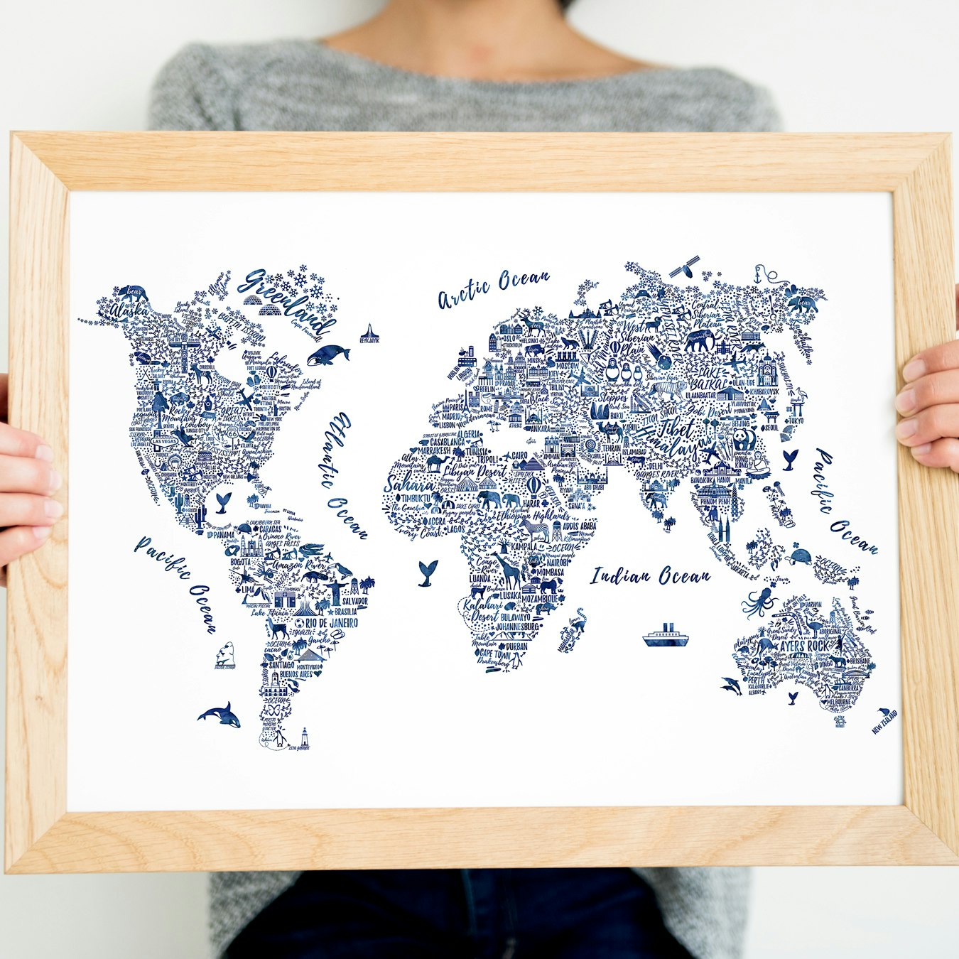 watercolor blue world map art print by piccalilli prints fy