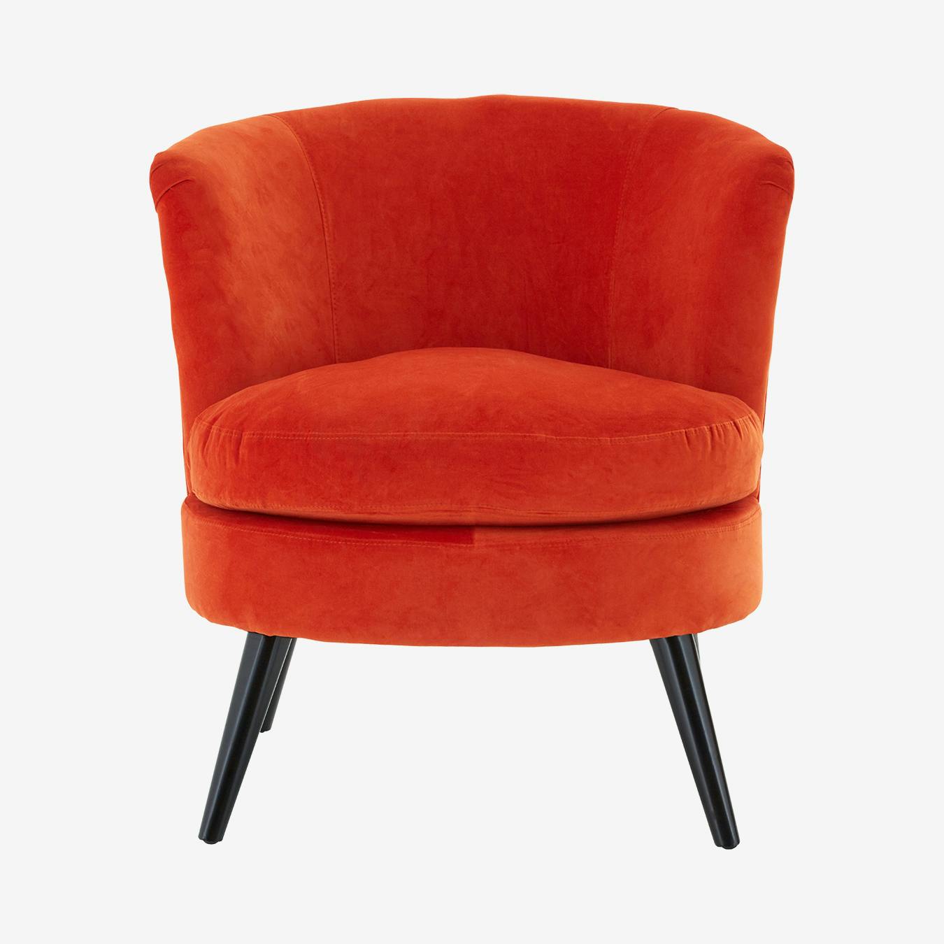 Round Plush Armchair Orange Birchwood Cotton Velvet von Fifty Five South Fy