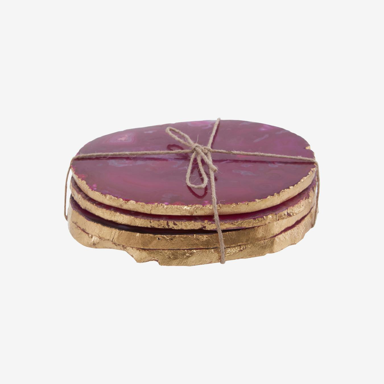 Agata Coasters Pink Agate and Gold Set of 4 by Fifty Five