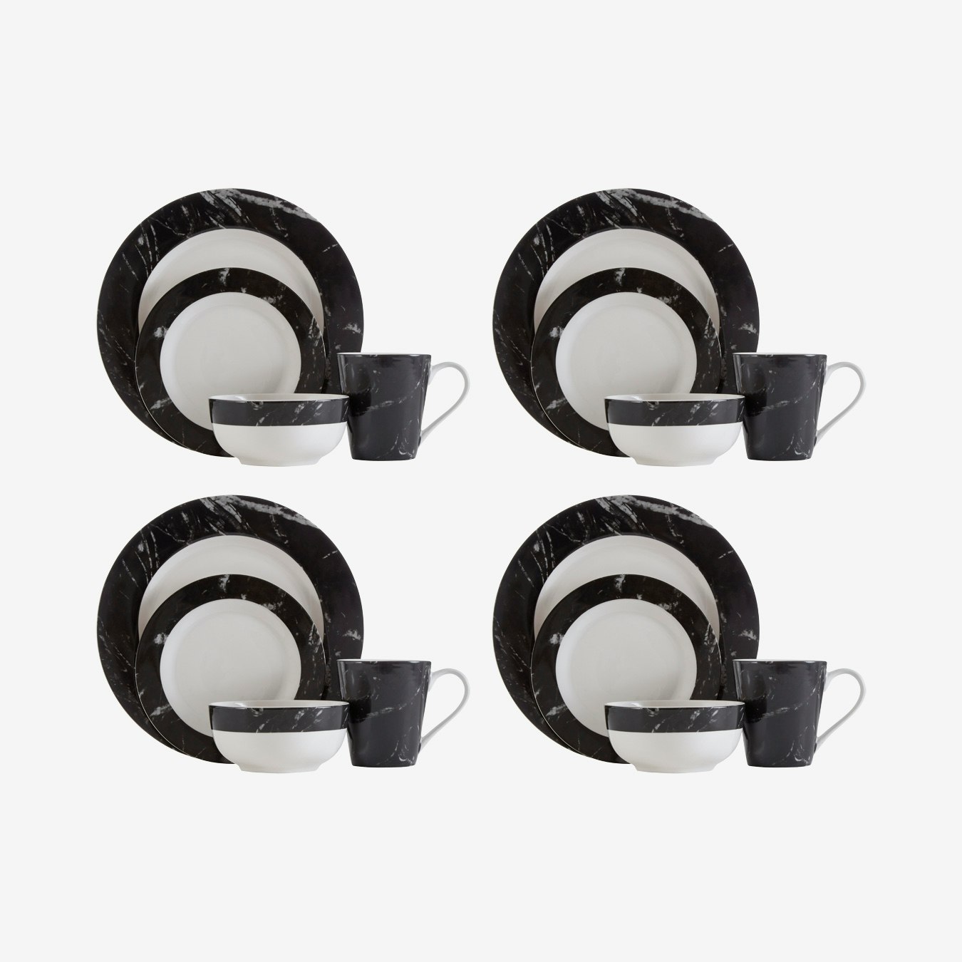 Marble Dinner Set White and Black Set of 16 by Fifty Five South Fy