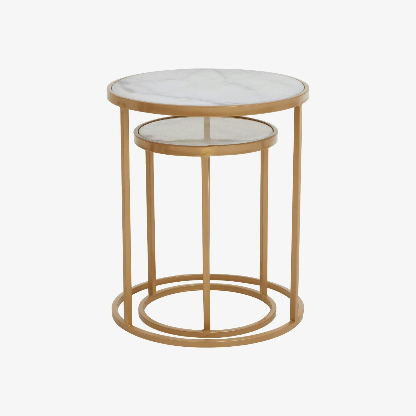 Colva Nesting Tables White Marble Top / Gold Base Set of 2 by Fifty