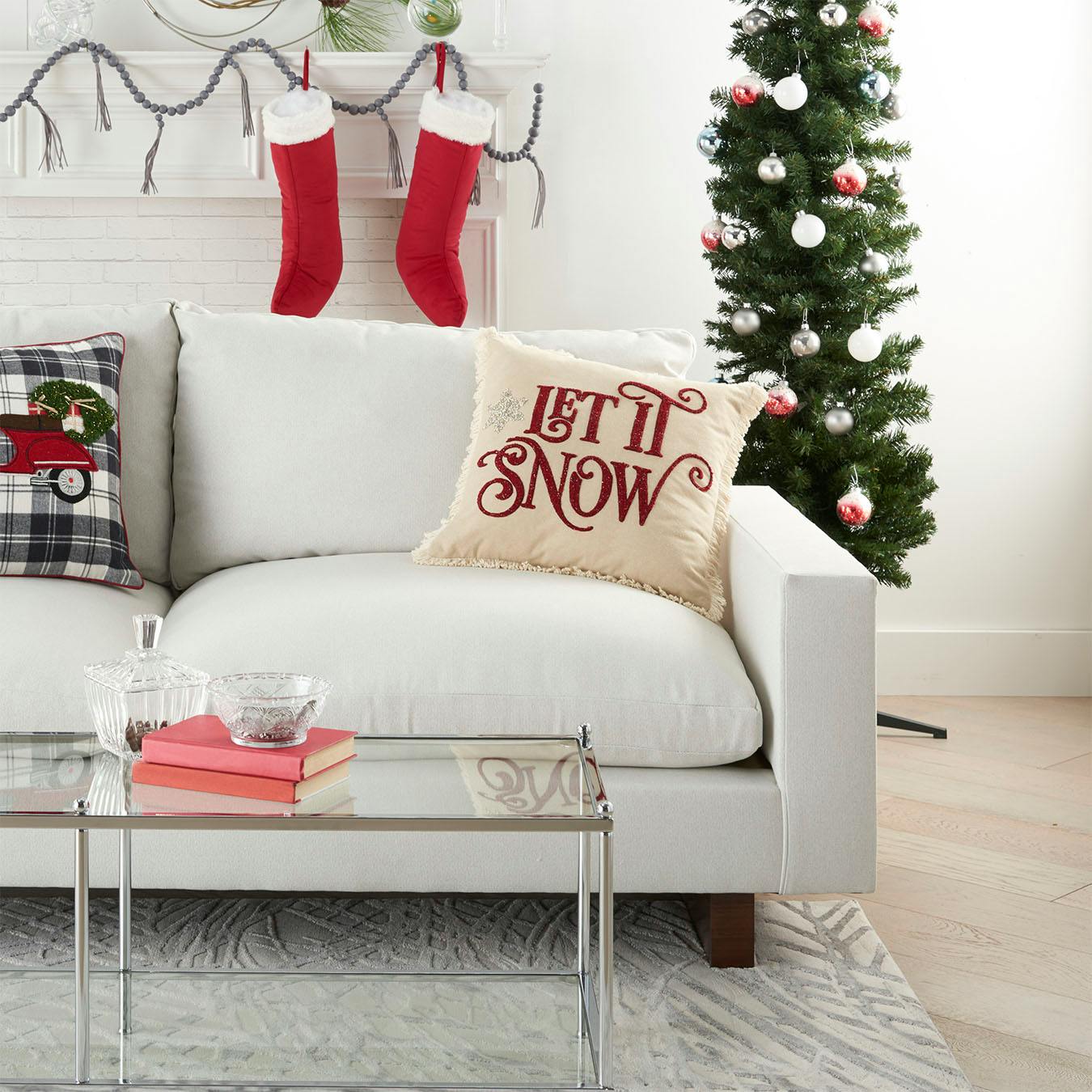 Mina Victory Christmas Pillows Let It Let it Snow Pillow Christmas Pillow