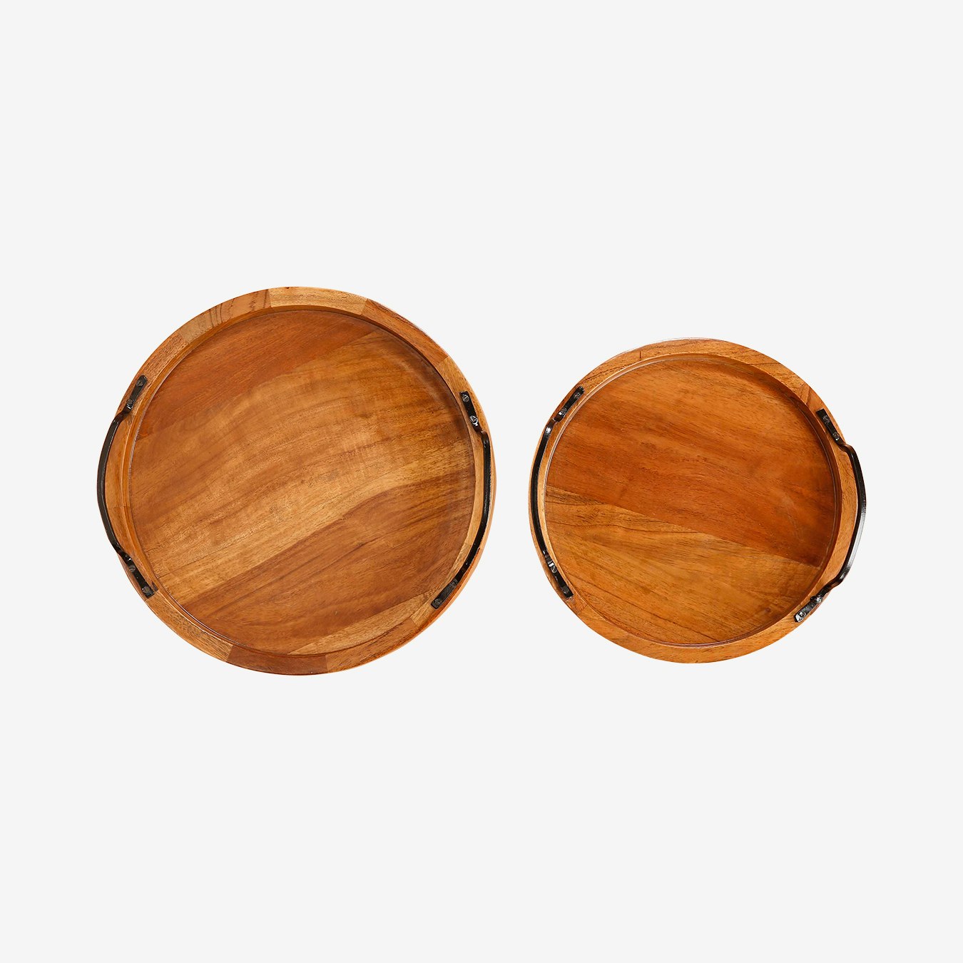 Handmade Round Acacia Wood Tray With Handles Set of 2 by Casa Amarosa