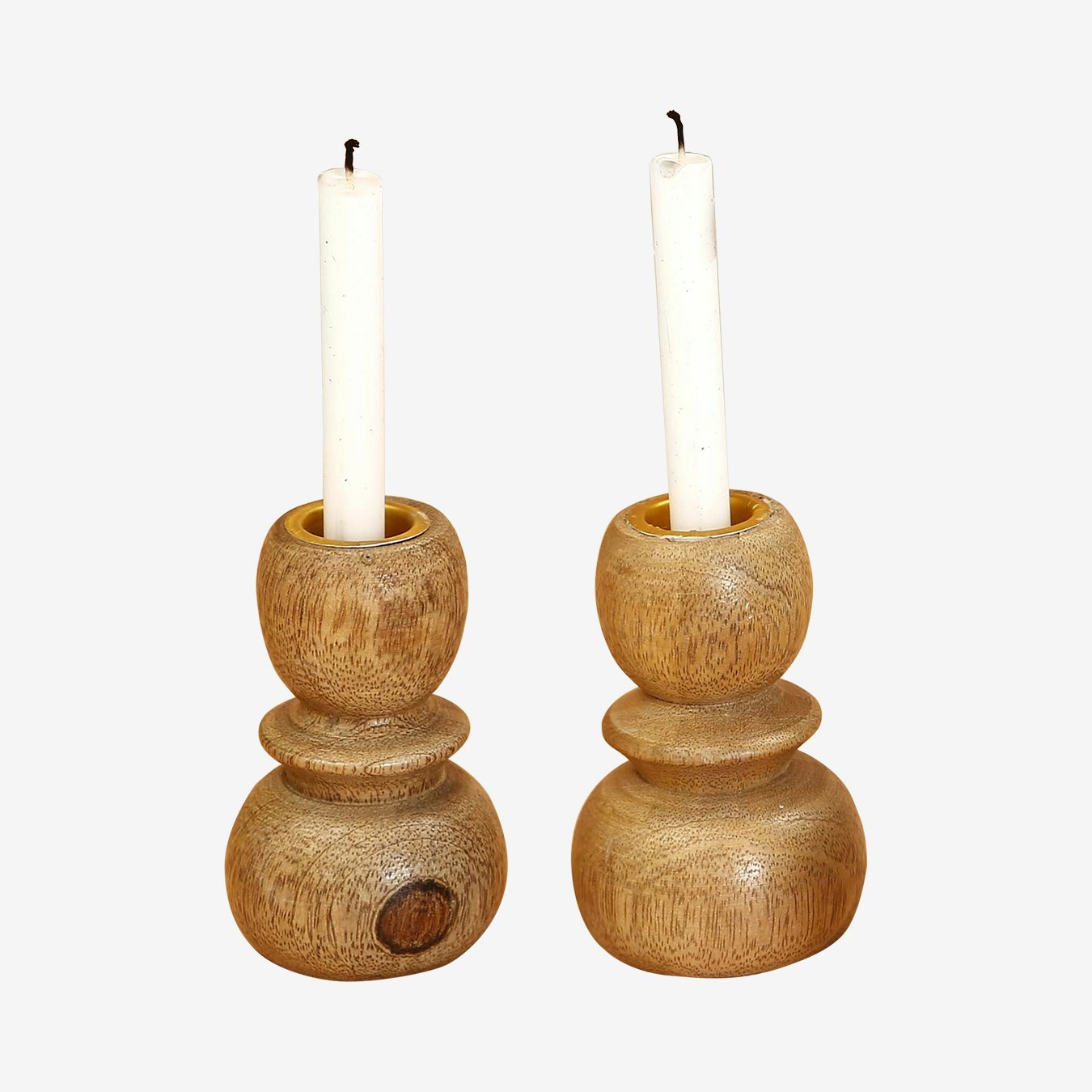 Handmade Mango Wood Candle Holders Set of 2 by Casa Amarosa Fy