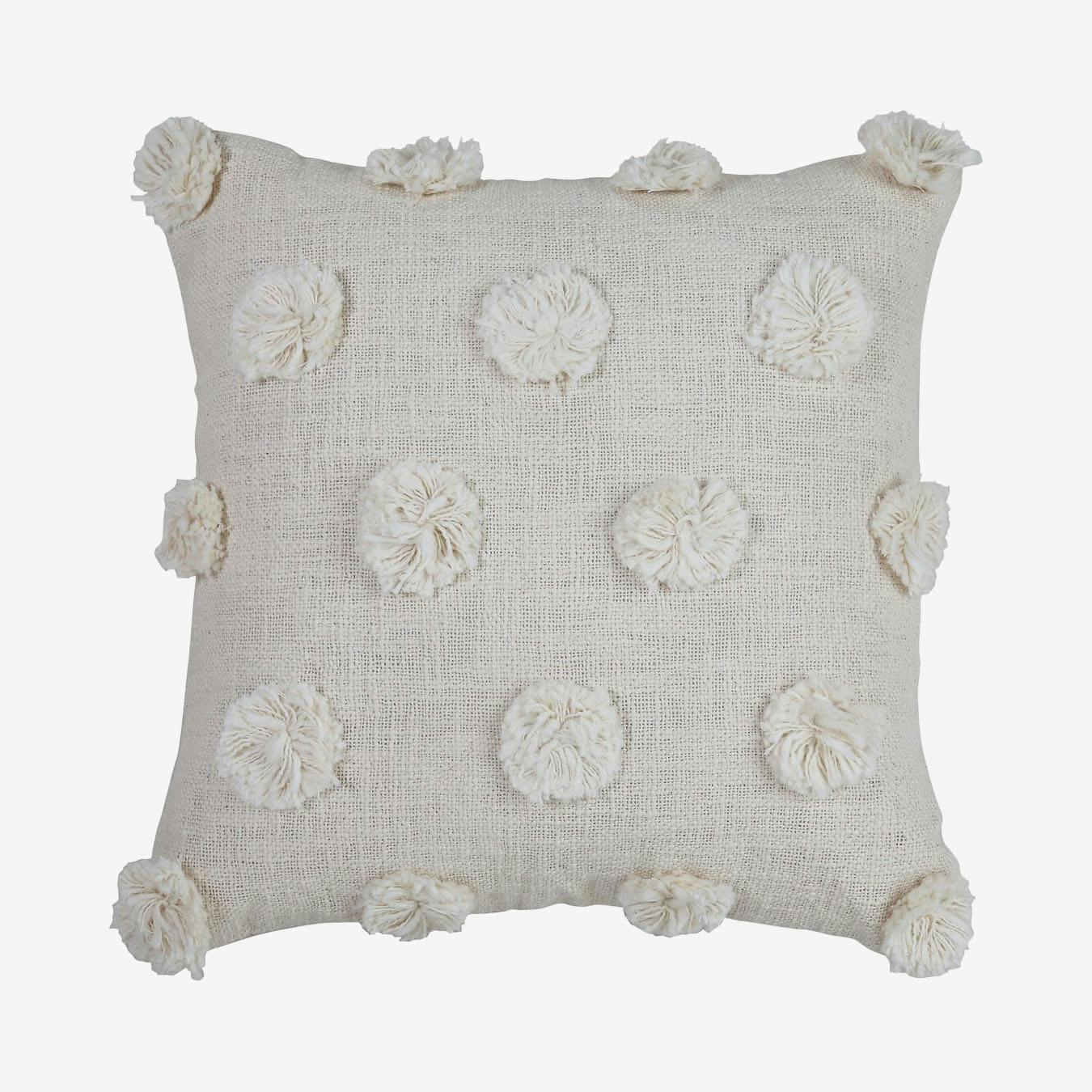 Mia Pom Pom Cushion Cover Natural White Pom Pom Pillow Cover Cotton