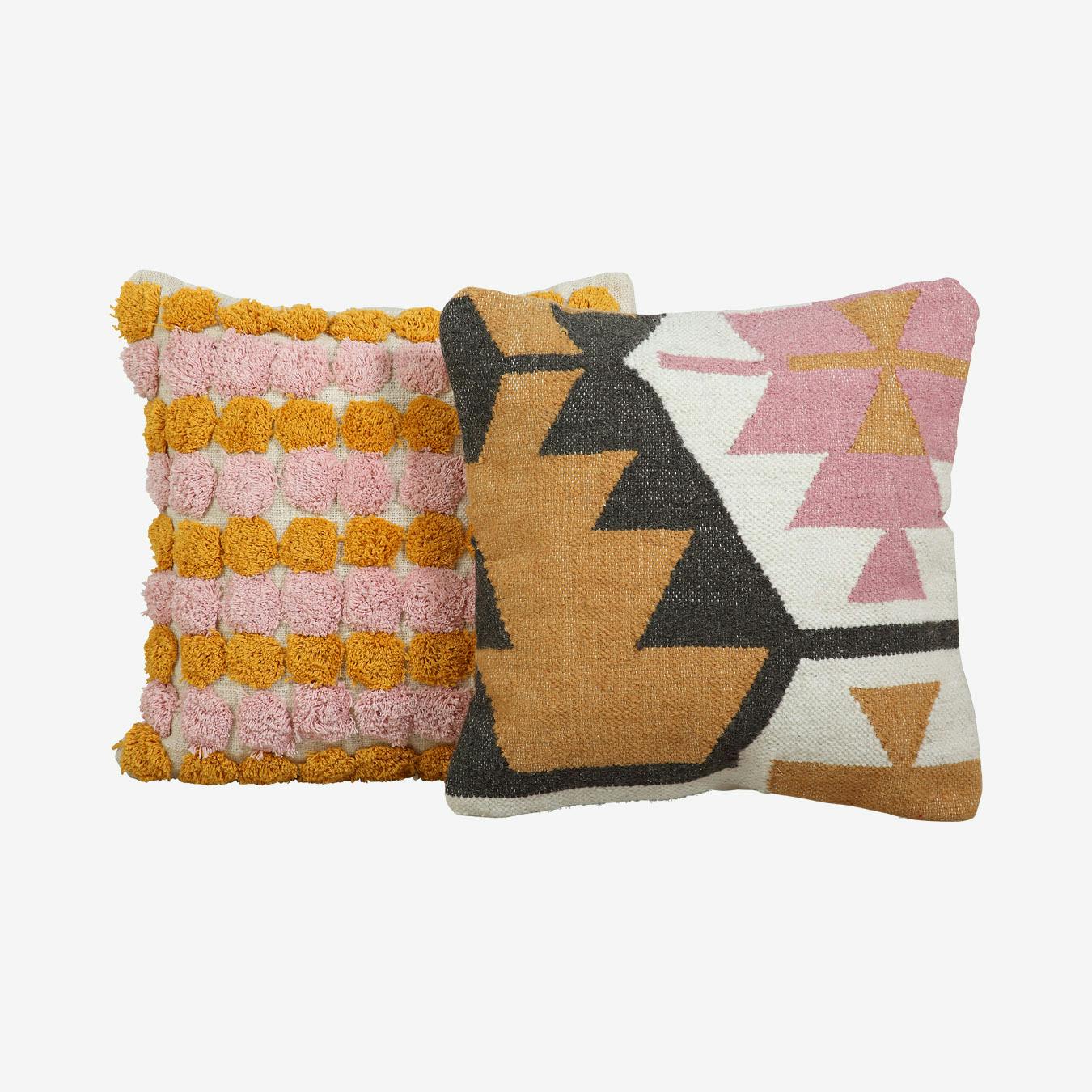Pom Pom Throw Pillow Cover Blush Black White Yellow Throw Pillow Mix and