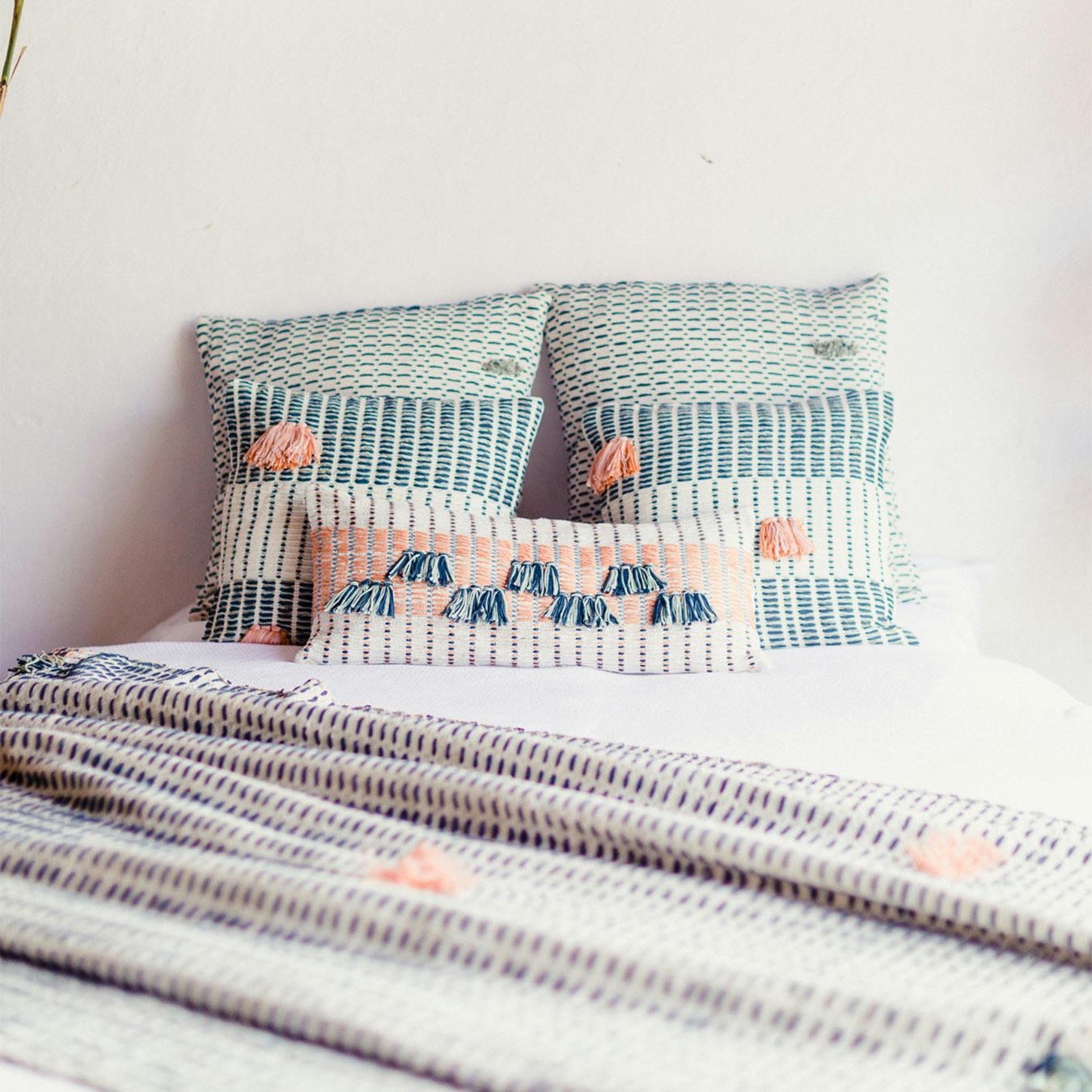 Barichara Pillow Indigo Apricot by Barichara Pillow Indigo Mint by