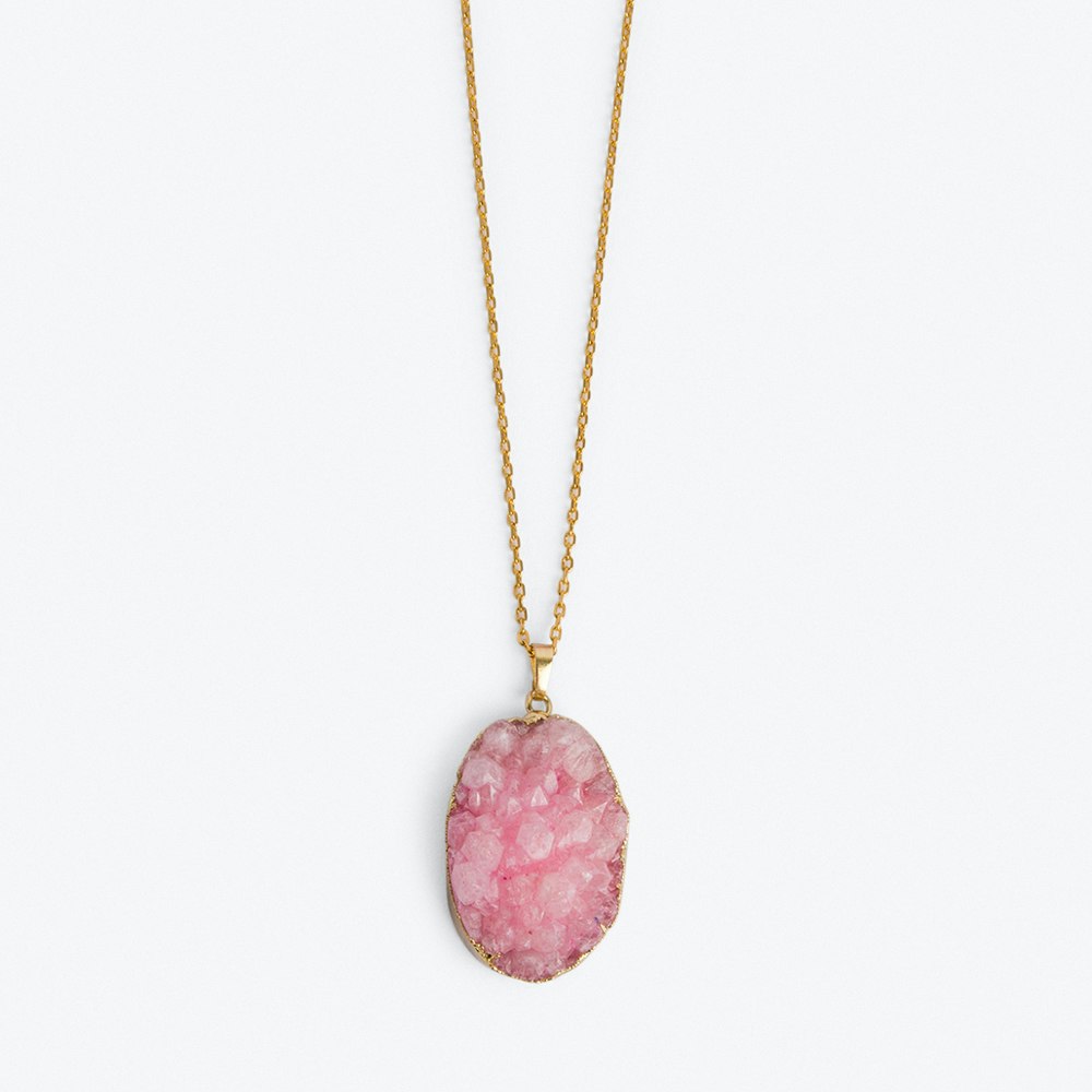 Pink Quartz Healing Crystal Necklace by Helix and Felix Fy
