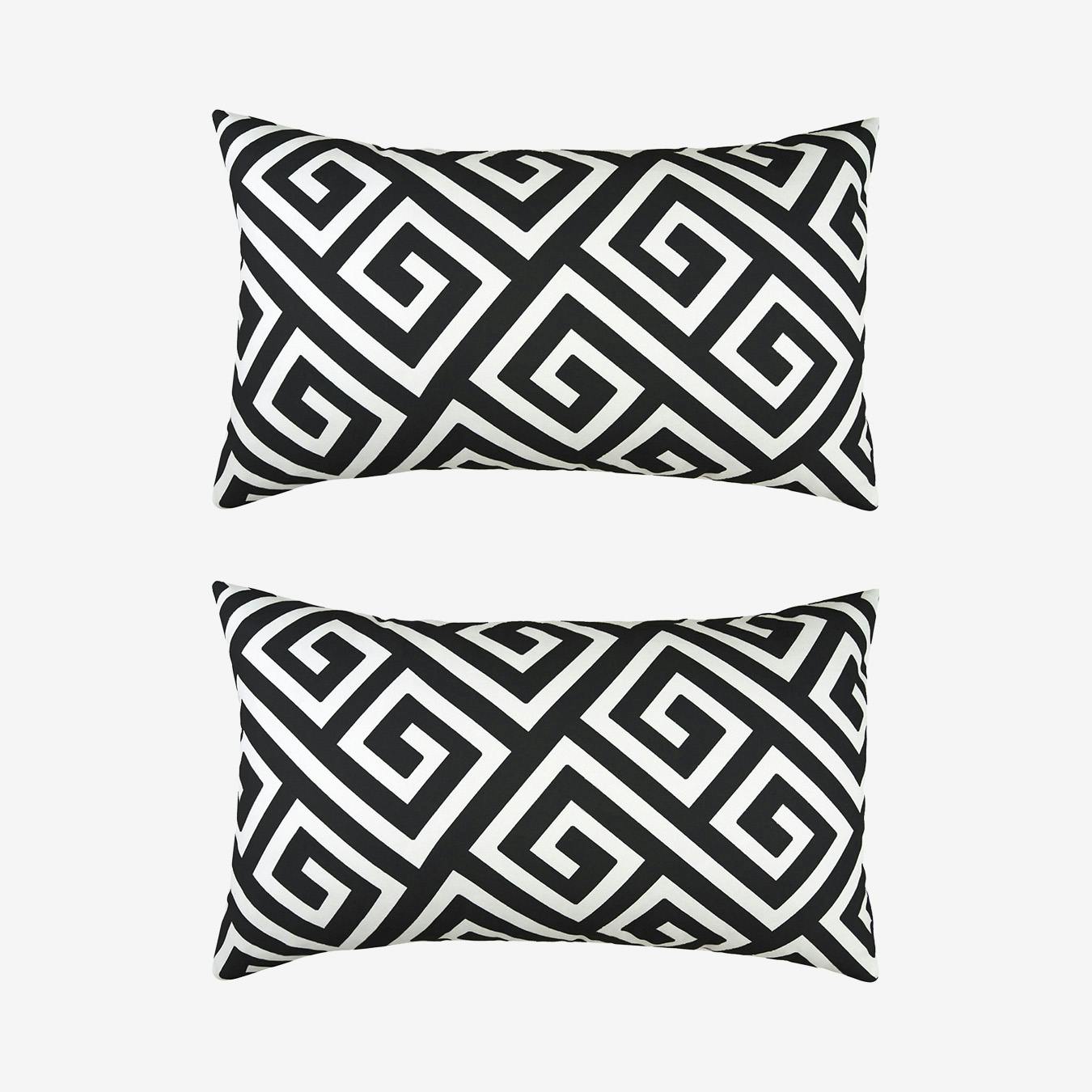 Greek Key Decorative Lumbar Throw Pillow Covers Black White Set of 2 by MIKE Co. New York Fy