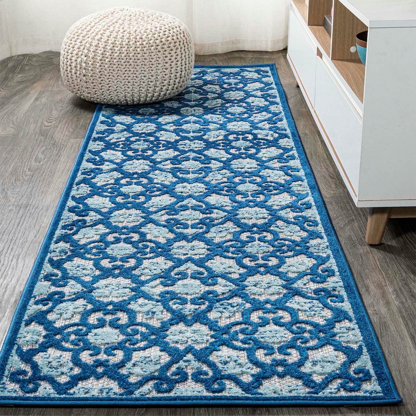 Gallia Tile Trellis High-Low Indoor Outdoor Runner Rug - Light Gray ...