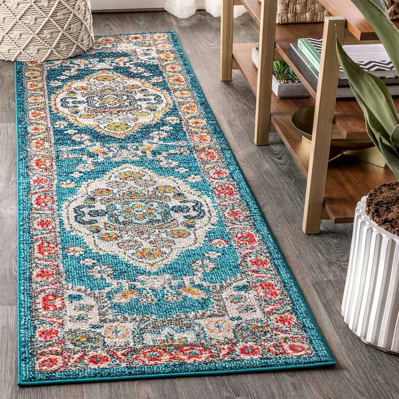 Flair Boho Vintage Medallion Runner Rug - Blue / Yellow by JONATHAN Y - Fy