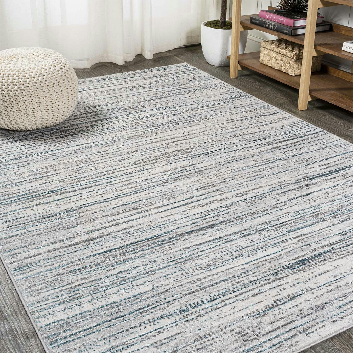 Loom Modern Strie' Area Rug - Grey / Turquoise by JONATHAN Y - Fy