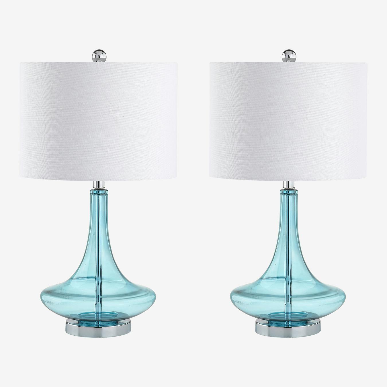 Cecile Teardrop LED Table Lamps Aqua Glass Set of 2