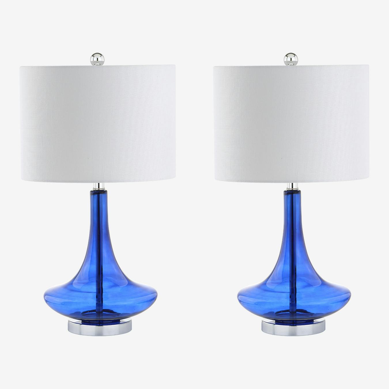 Cecile Teardrop LED Table Lamps Cobalt Blue Glass Set of 2