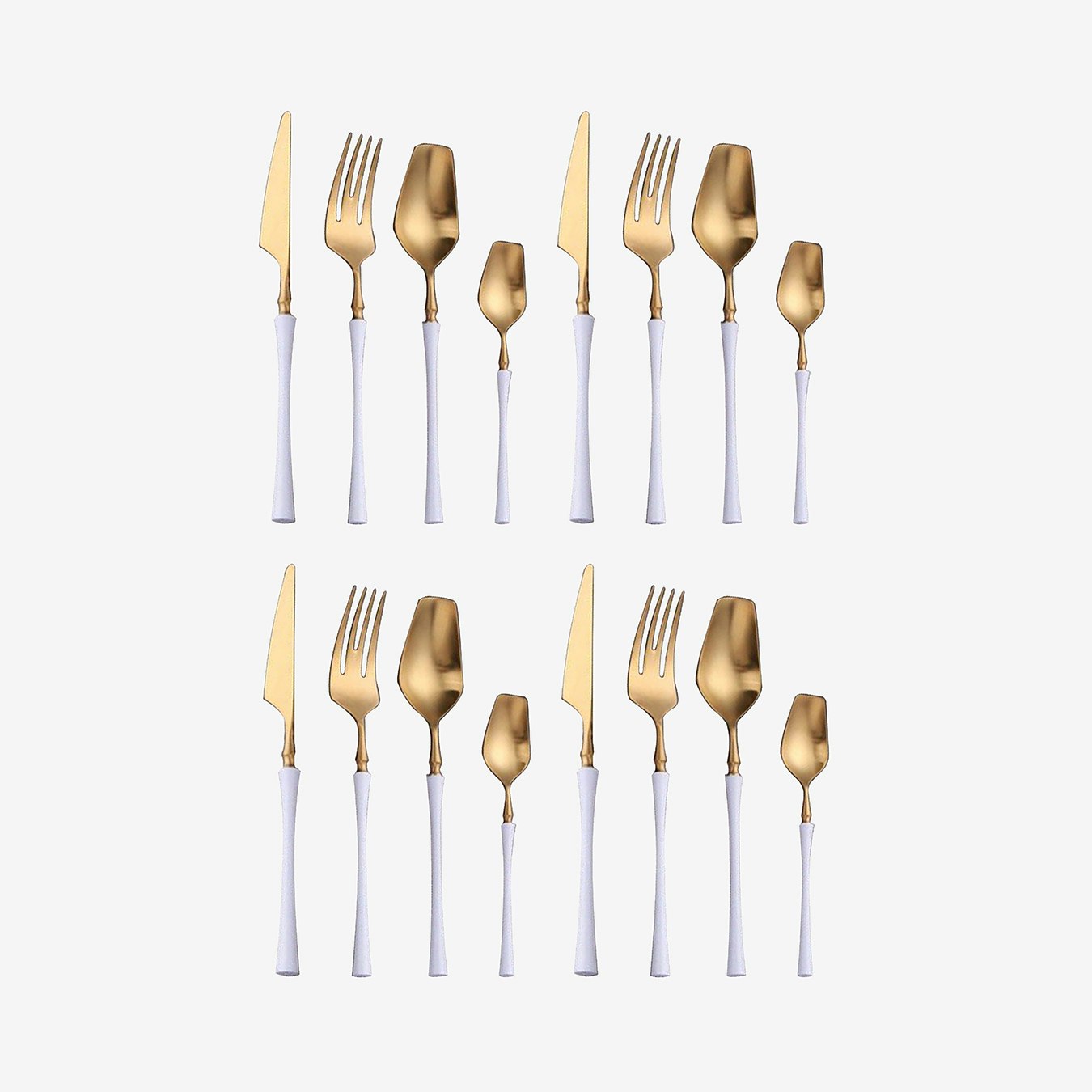 Aespa Flatware White / Gold Set of 16 by Eden and Ash Fy