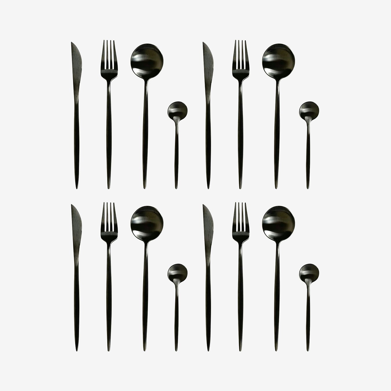 Stockholm Matte Flatware Black Set of 16 by Eden and Ash Fy
