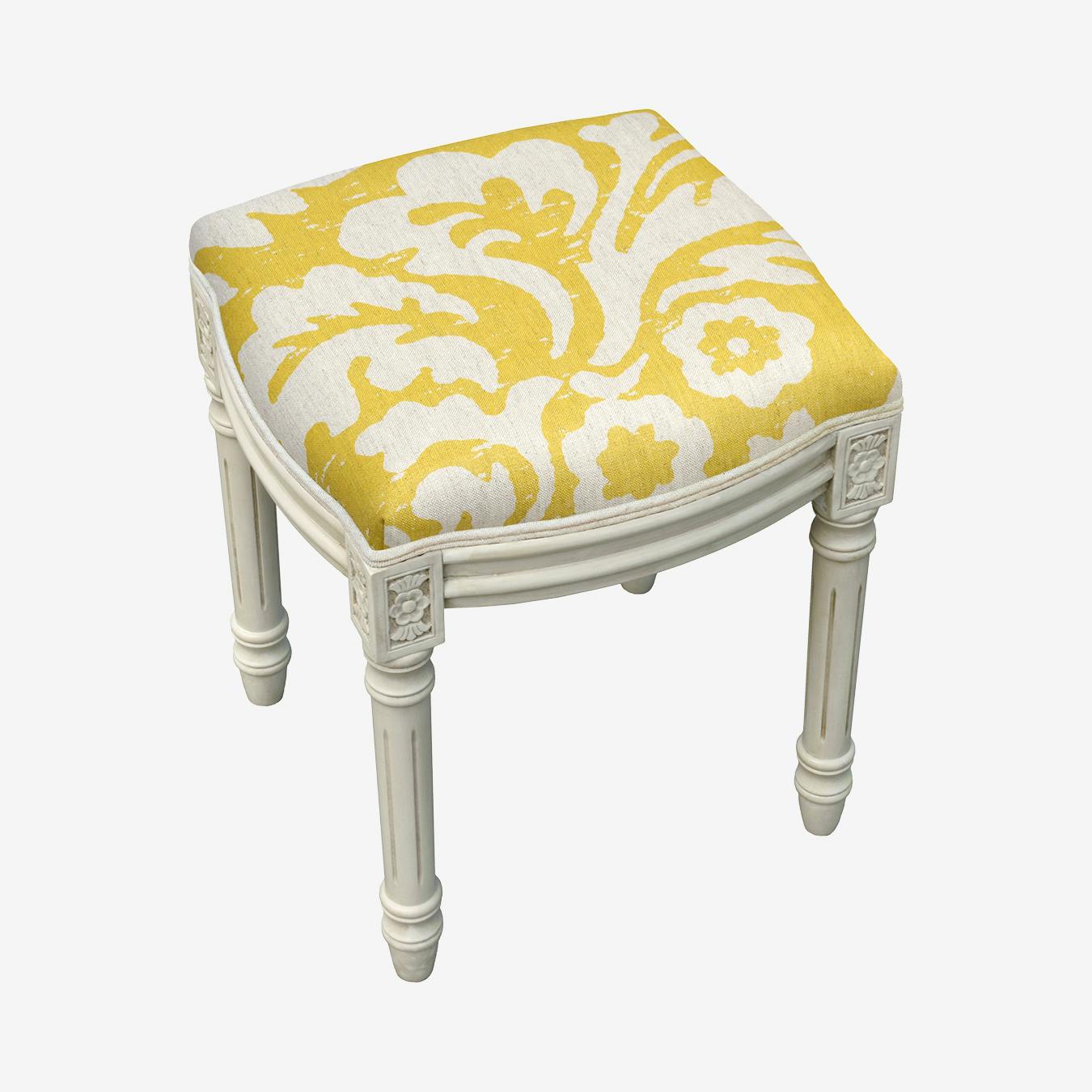 Louis XVI Vanity Stool Mustard White Linen Jacobean by