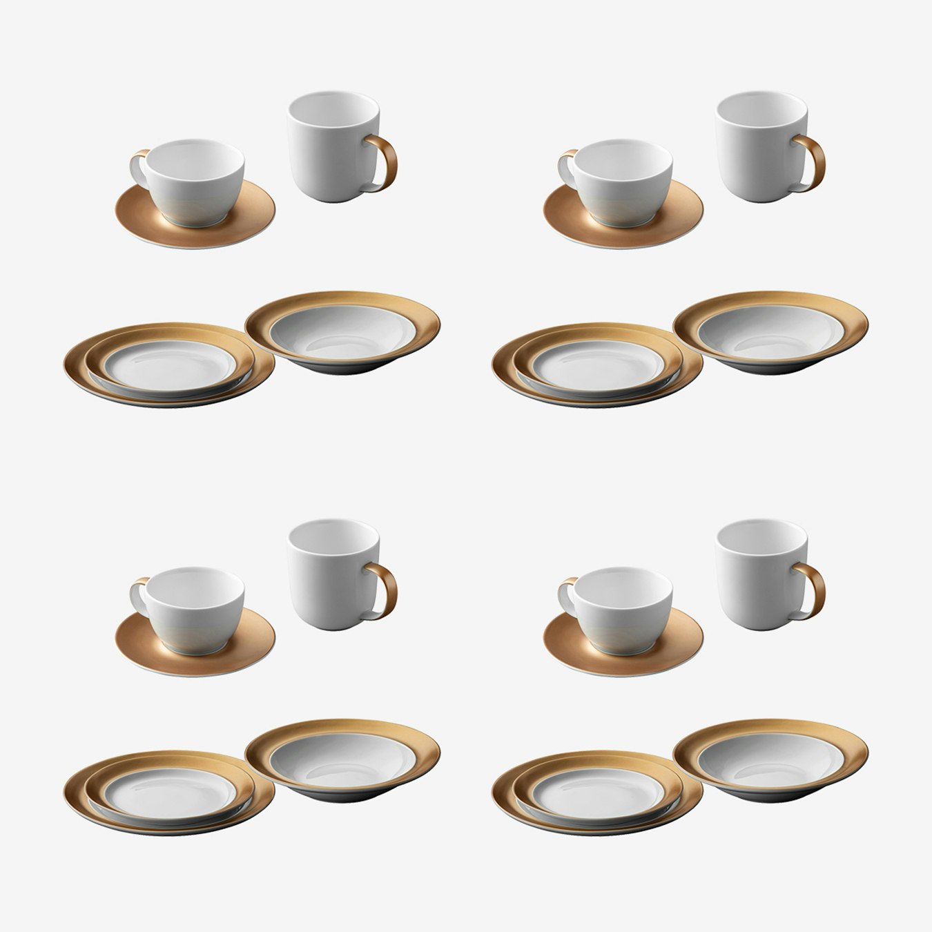 Gem Dinnerware Place Set White / Gold Set of 24 by BergHOFF Fy