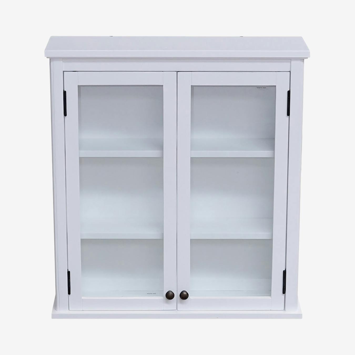 Bathroom storage cabinet with glass outlet doors