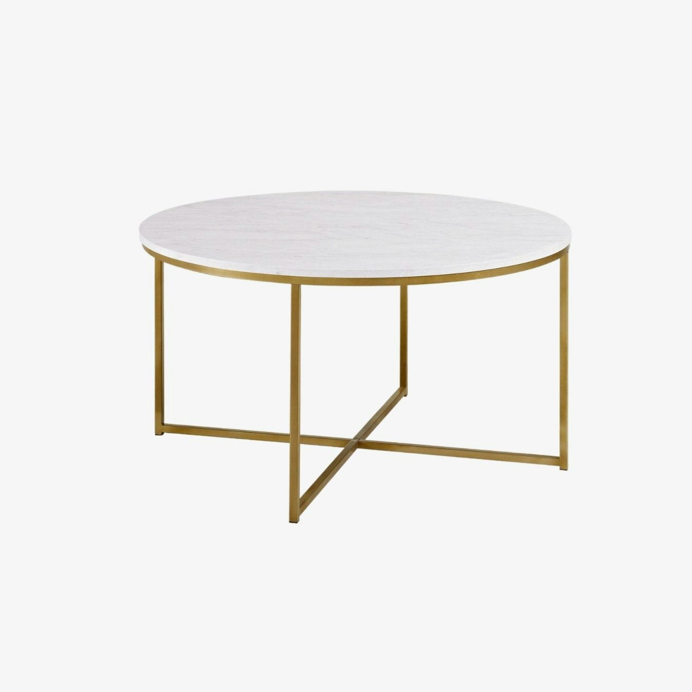 Alissa Round Coffee Table Faux White Marble / Gold by Walker Edison