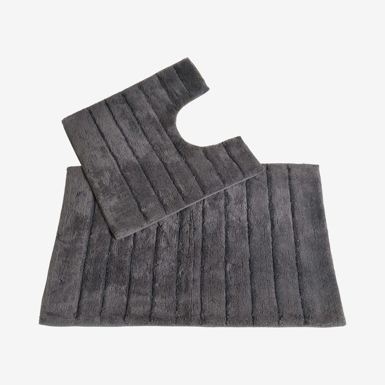 Luxury Linear Ribbed Design Bath Mat and Pedestal Set Charcoal by