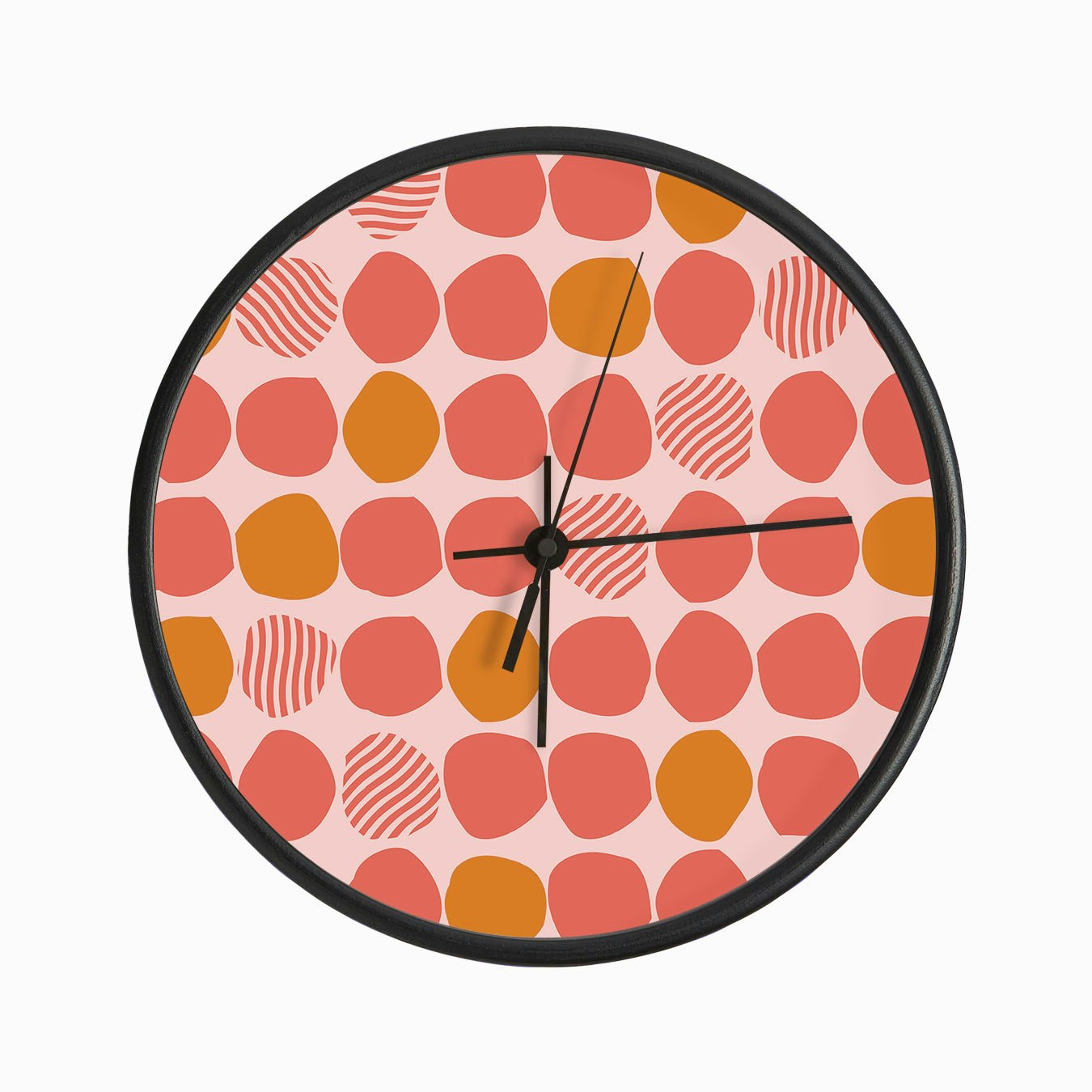 Orange And Pink Polka Dot Pattern On Light Pink Background Clock by ...