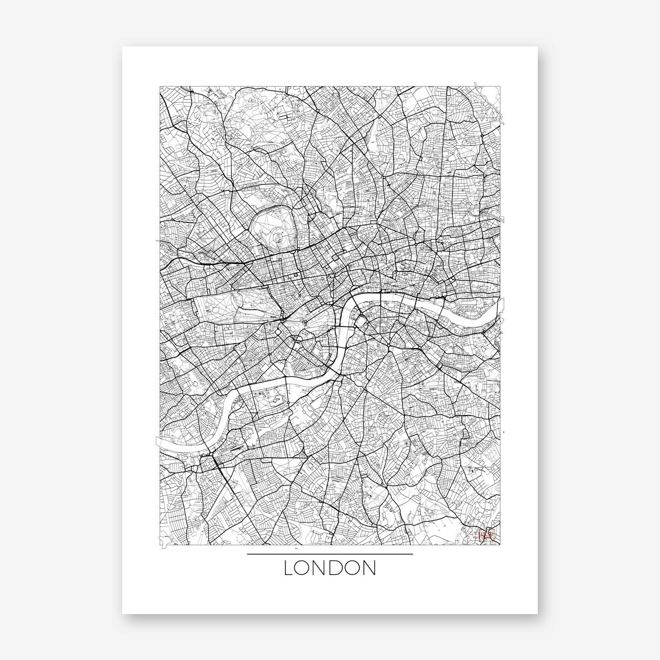 London Map Minimal Line Art Print by City Art Posters - Fy