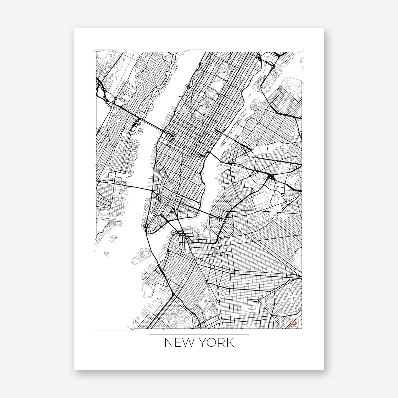 New York Map Minimal Art Print by City Art Posters - Fy