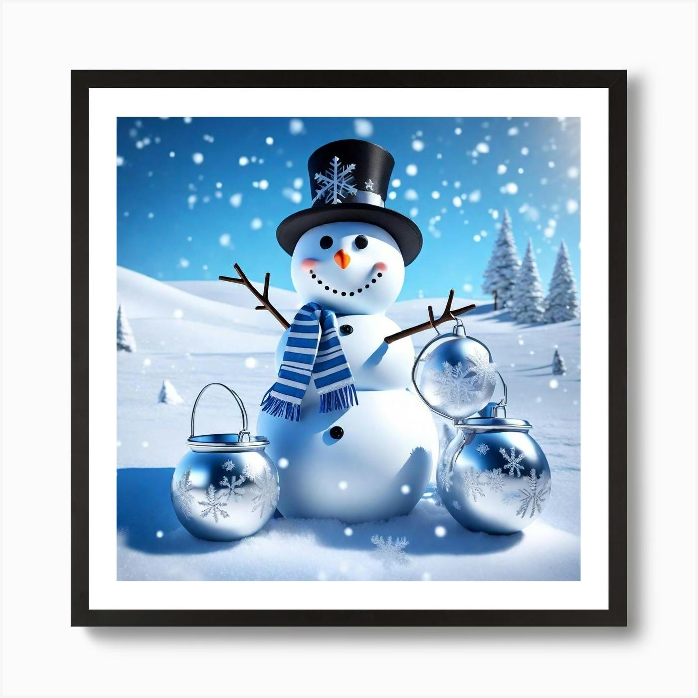 Framed Christmas Snowman Scene Watercolor Art store Work