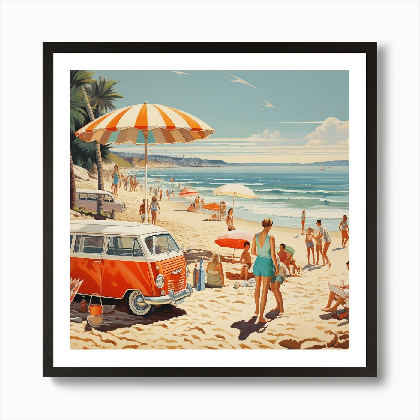 Beach Scene With Families Art Print by unaiza kaleem Fy