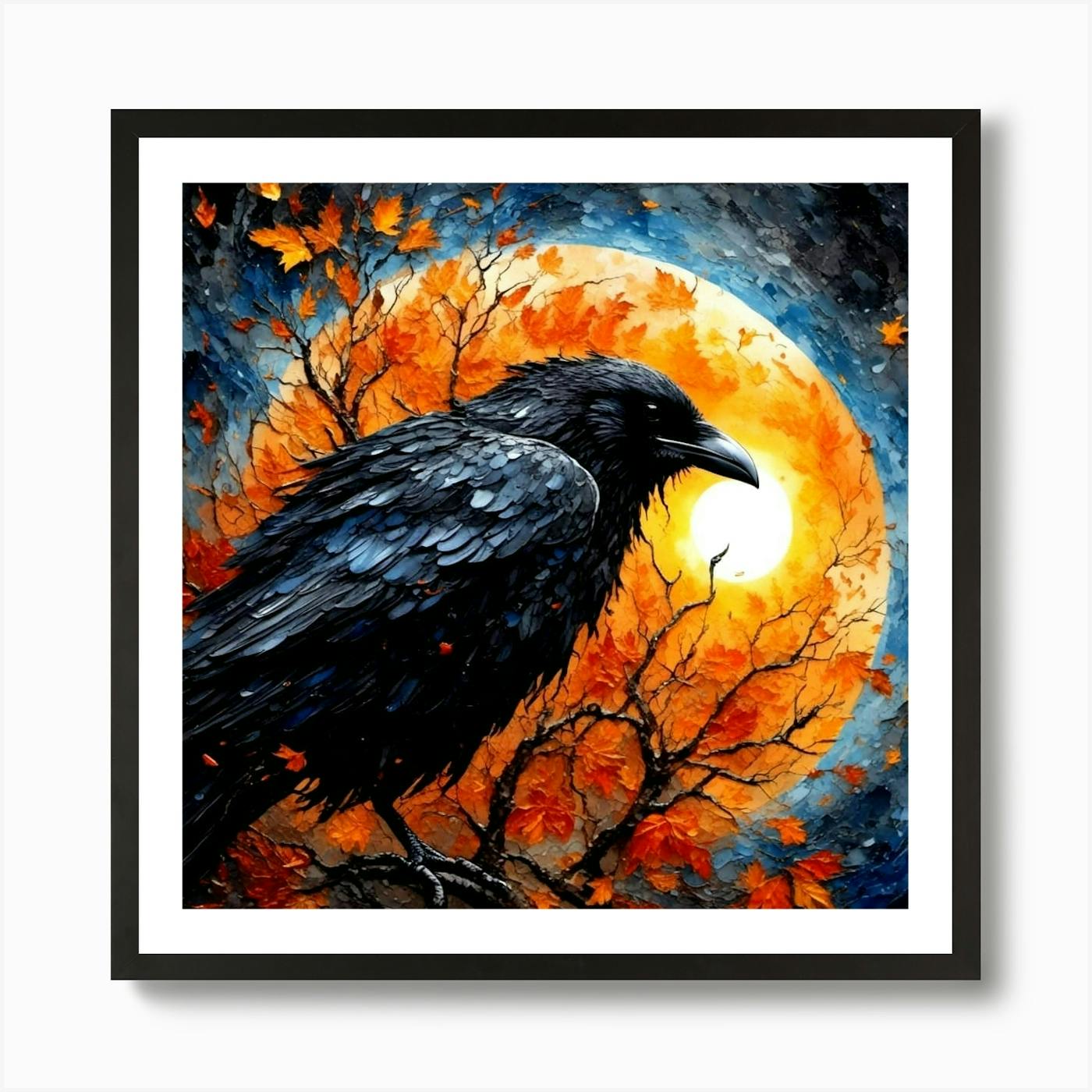 Crow Moon- Fine Art Print/Square Framed Premium Gallery Wrap high quality Canvas by Rachel Tucker/Bedroom Art/ Office Wall Art print/ Crow Canvas Print