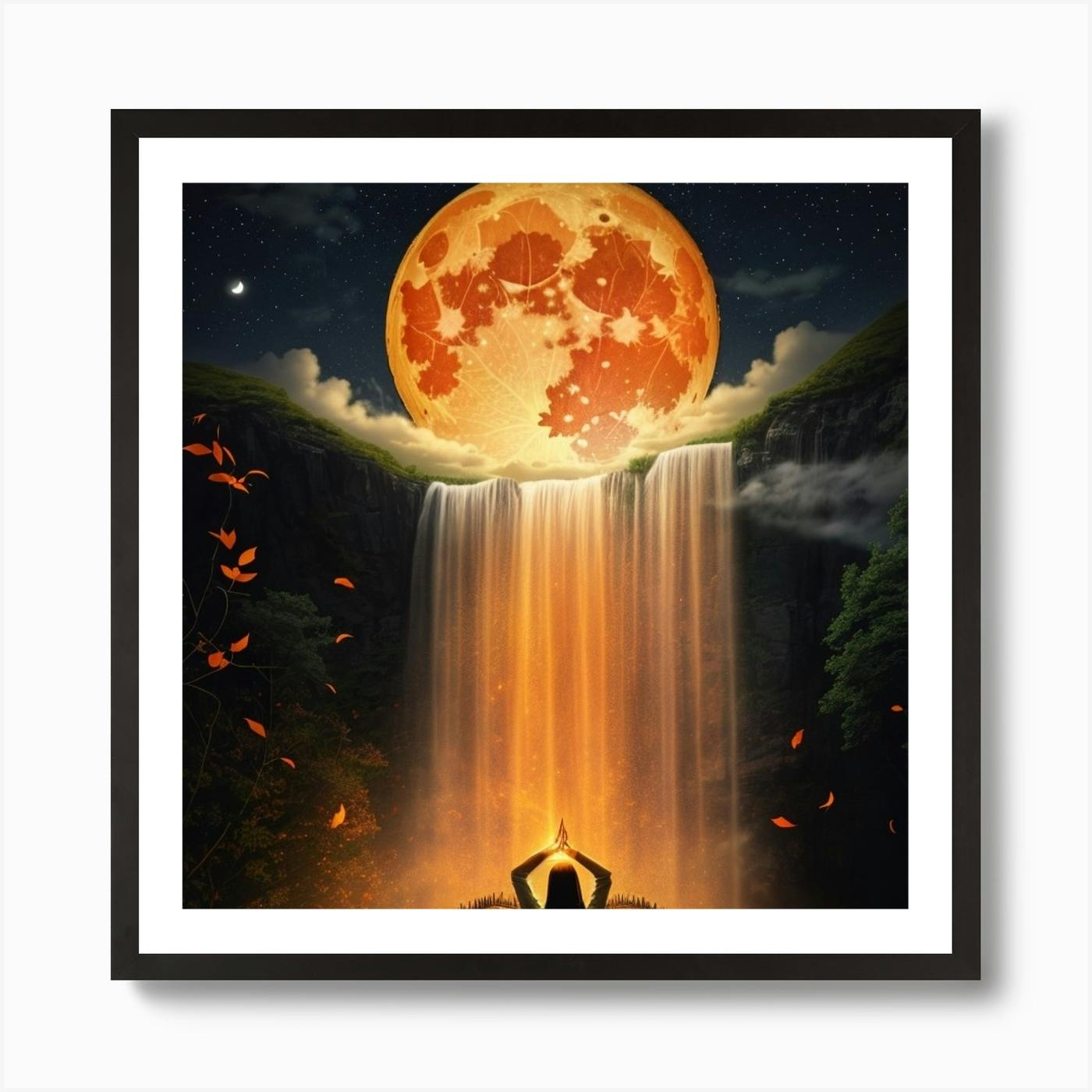 芸術写真 Nature Photograph Full Moon Art Print Full Moon Over Waterfall 2 Art Print by AnikArts - Fy