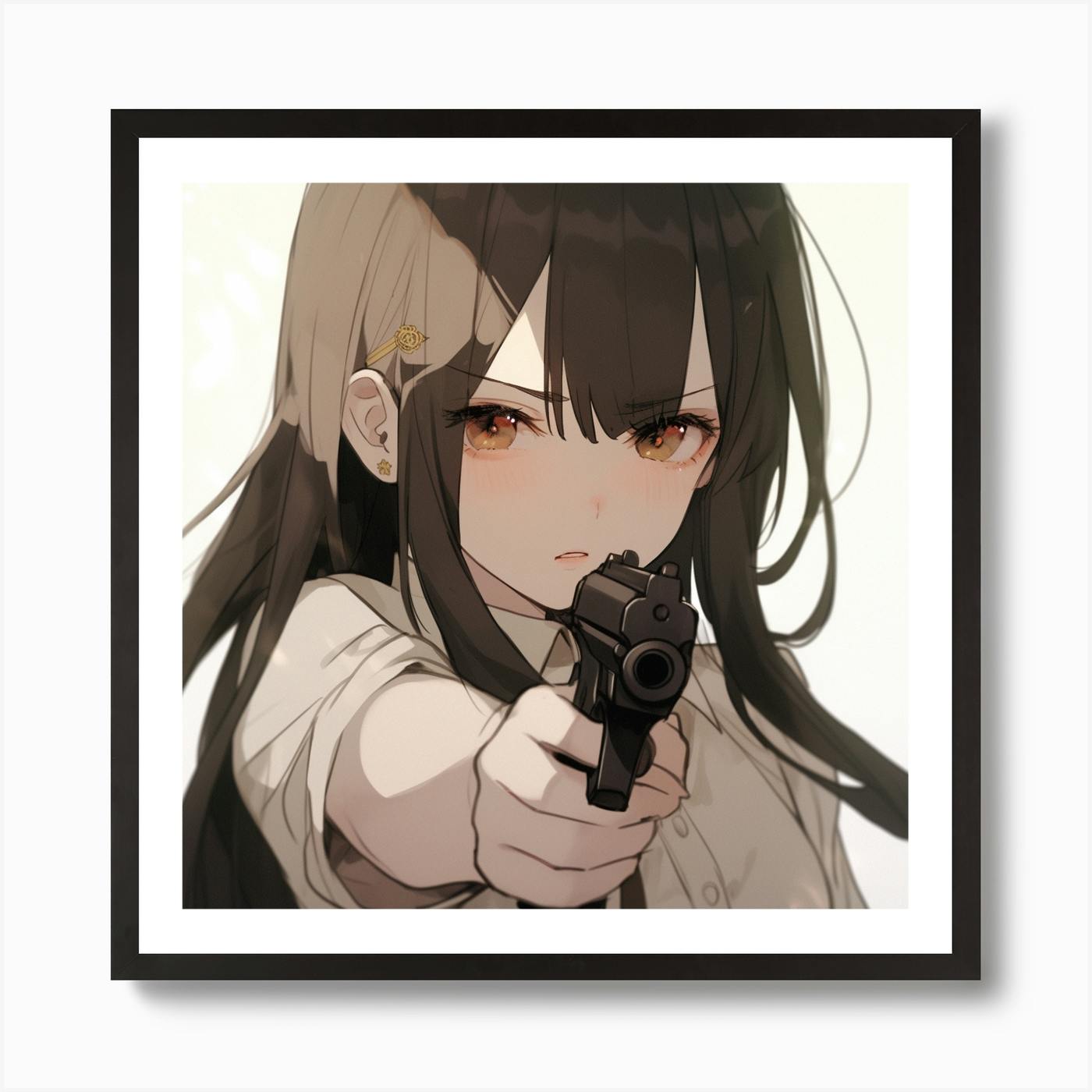 Anime Girl Holding A Gun Art Print