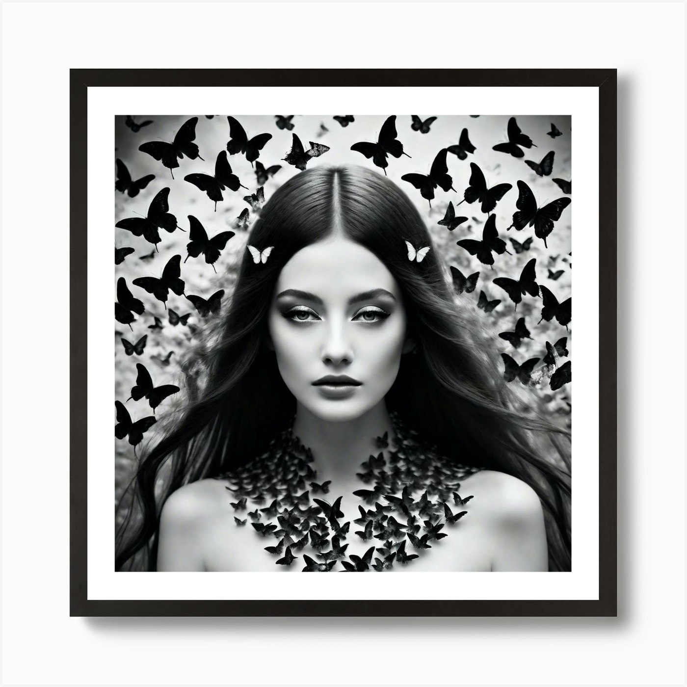 Black And White Butterfly Portrait 4 Art Print by ArtfulExplorer Fy