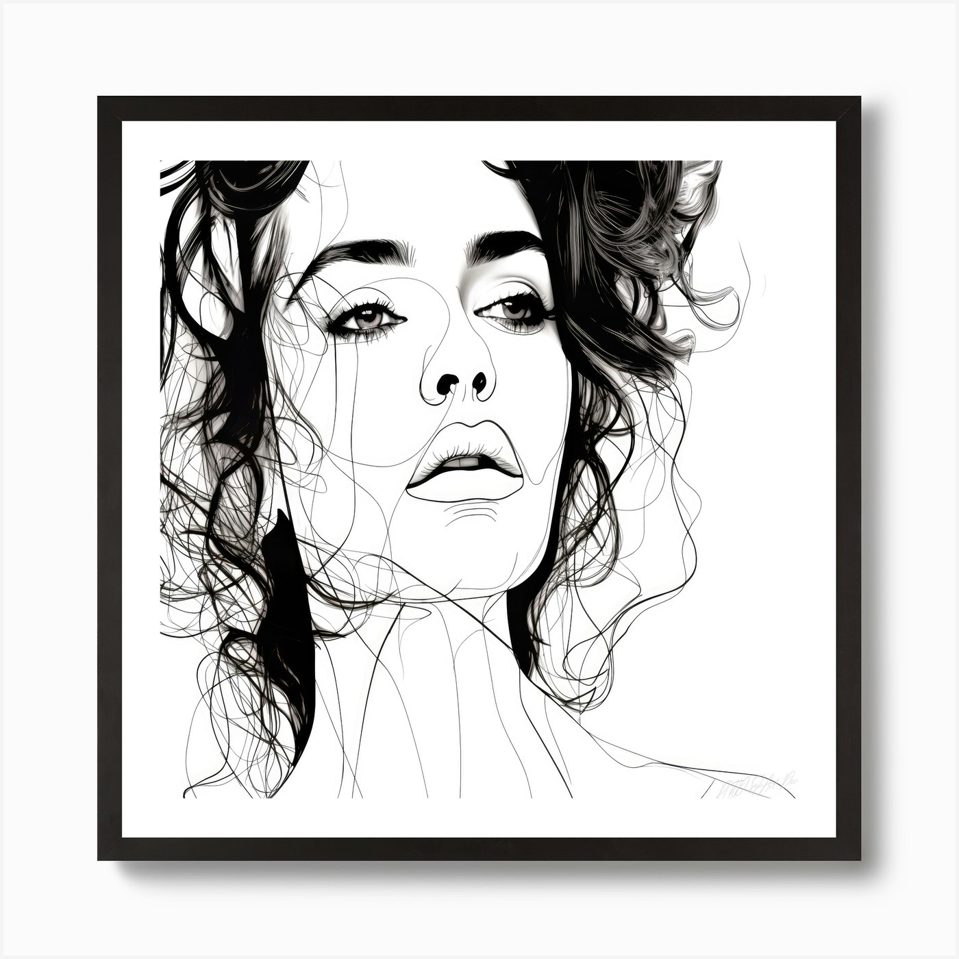 Pondering Face - Line Drawing Portrait Art Print by SykArt Designs - Fy