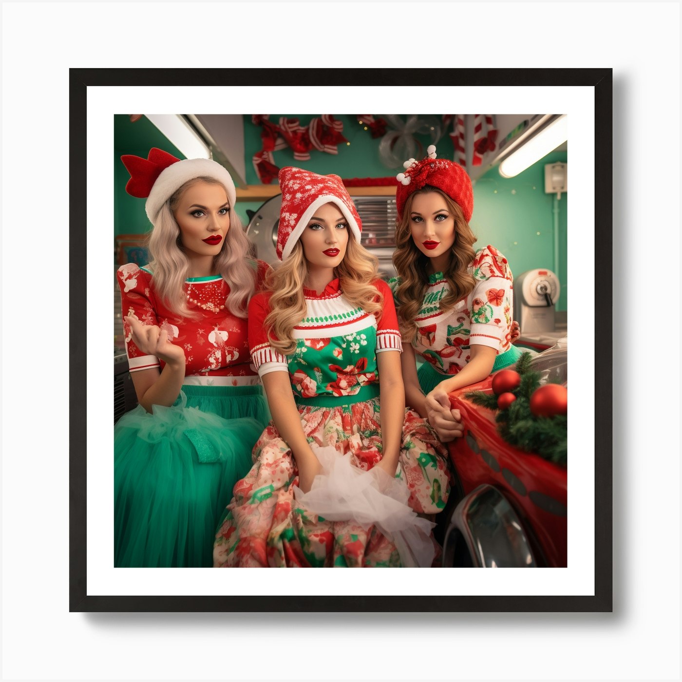 Beautiful Women In Christmas Clothes Art Print by Monika Fy