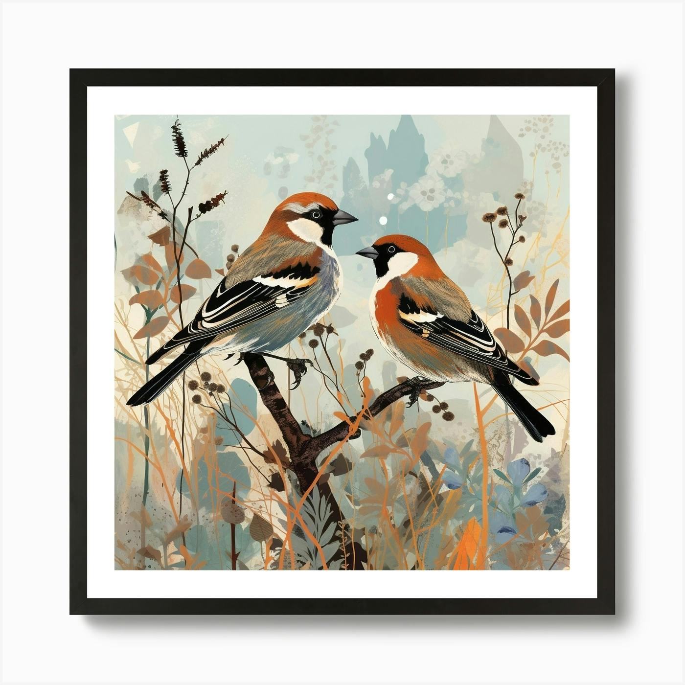 Framed Botanical Sparrows in Tree Watercolor Painting deals on Paper | Birds in Trees | Framed Watercolor | Neutral Art | Local Chicago Artist