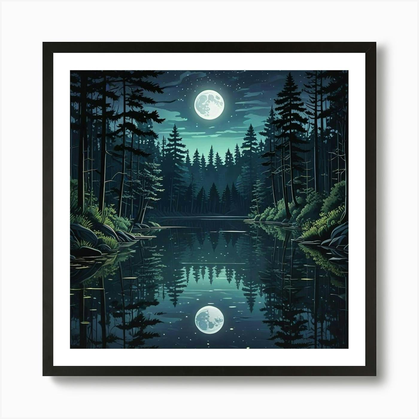 芸術写真 Nature Photograph Full Moon Art Print Full Moon Watercolor Painting Art Print by Dedicated Art