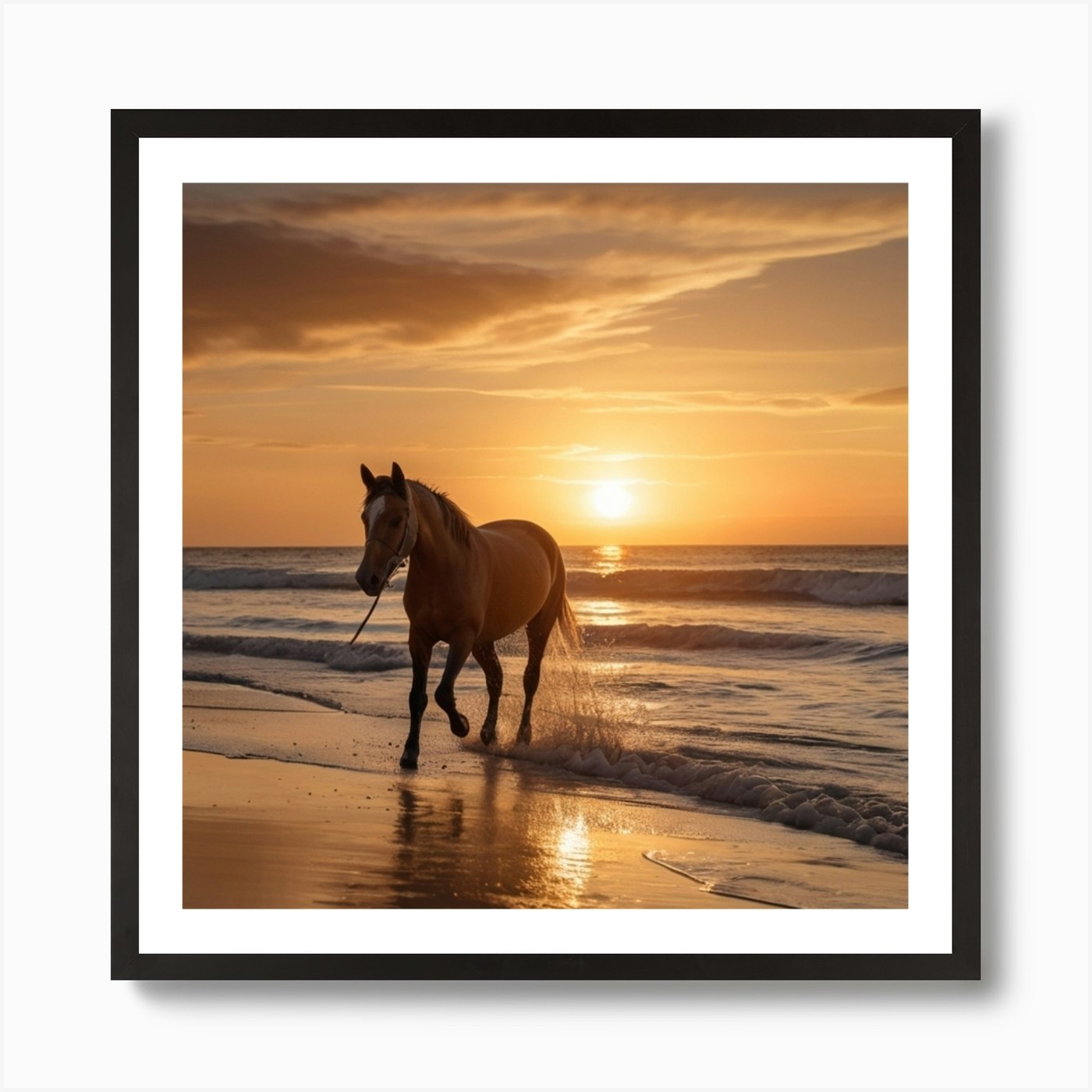 Horse Walking On Beach At Sunset Art Print by medart - Fy