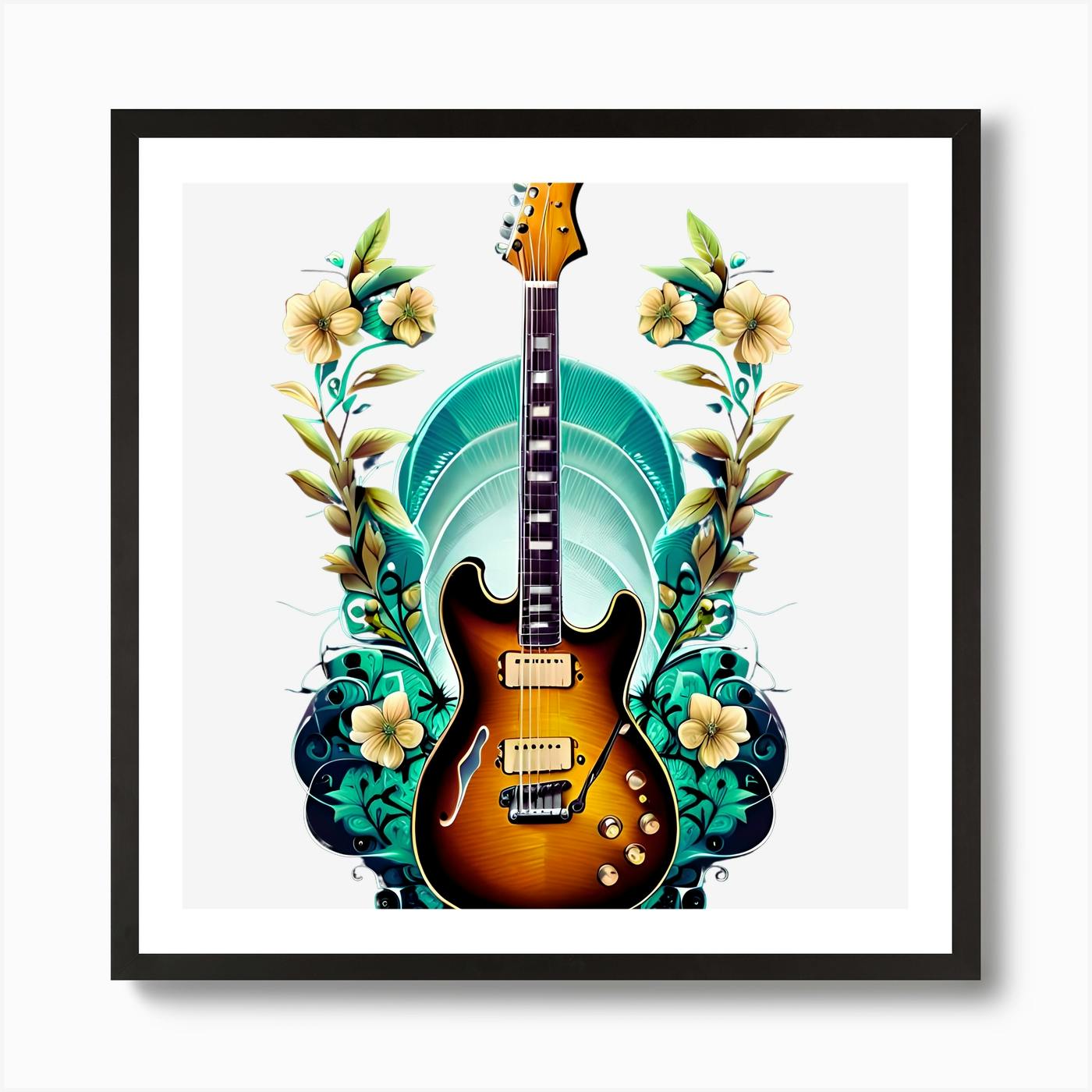 Electric Guitar With Flowers 1 Art Print by Dandeliontattoo - Fy