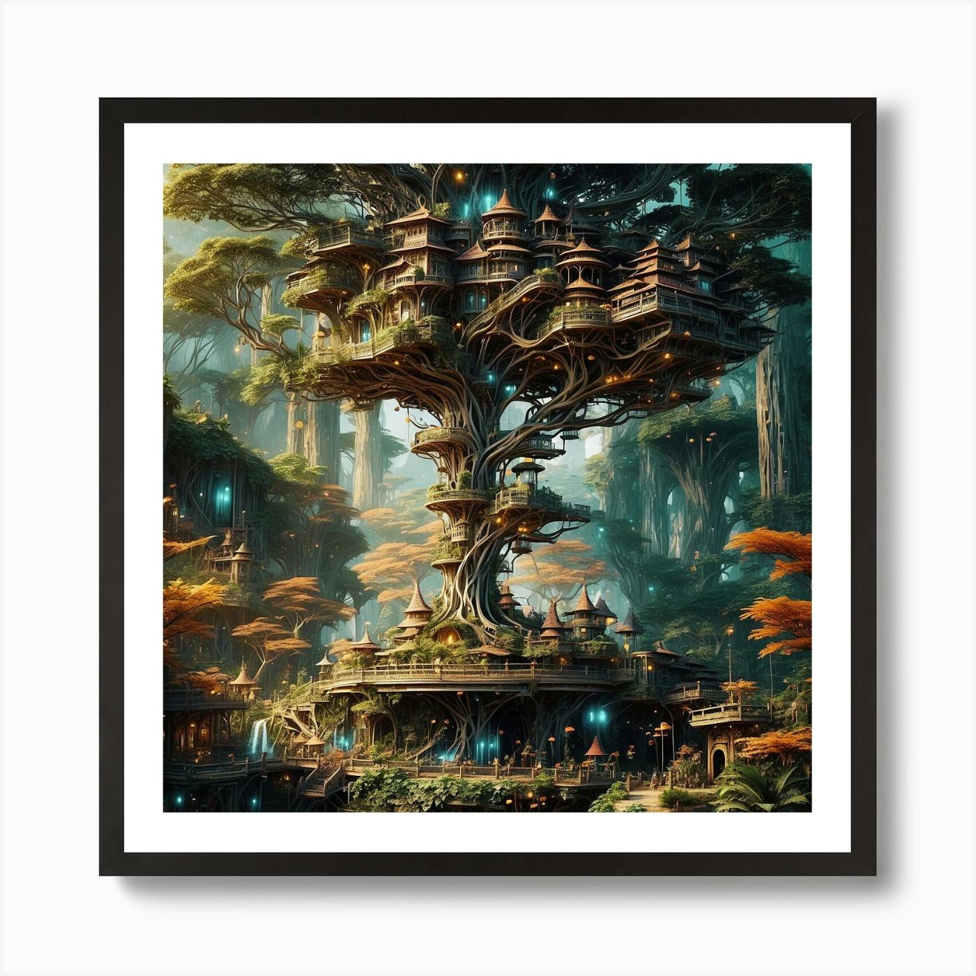 アクリル絵画　“Tree House” Tree House Art Print by SKR's - Fy