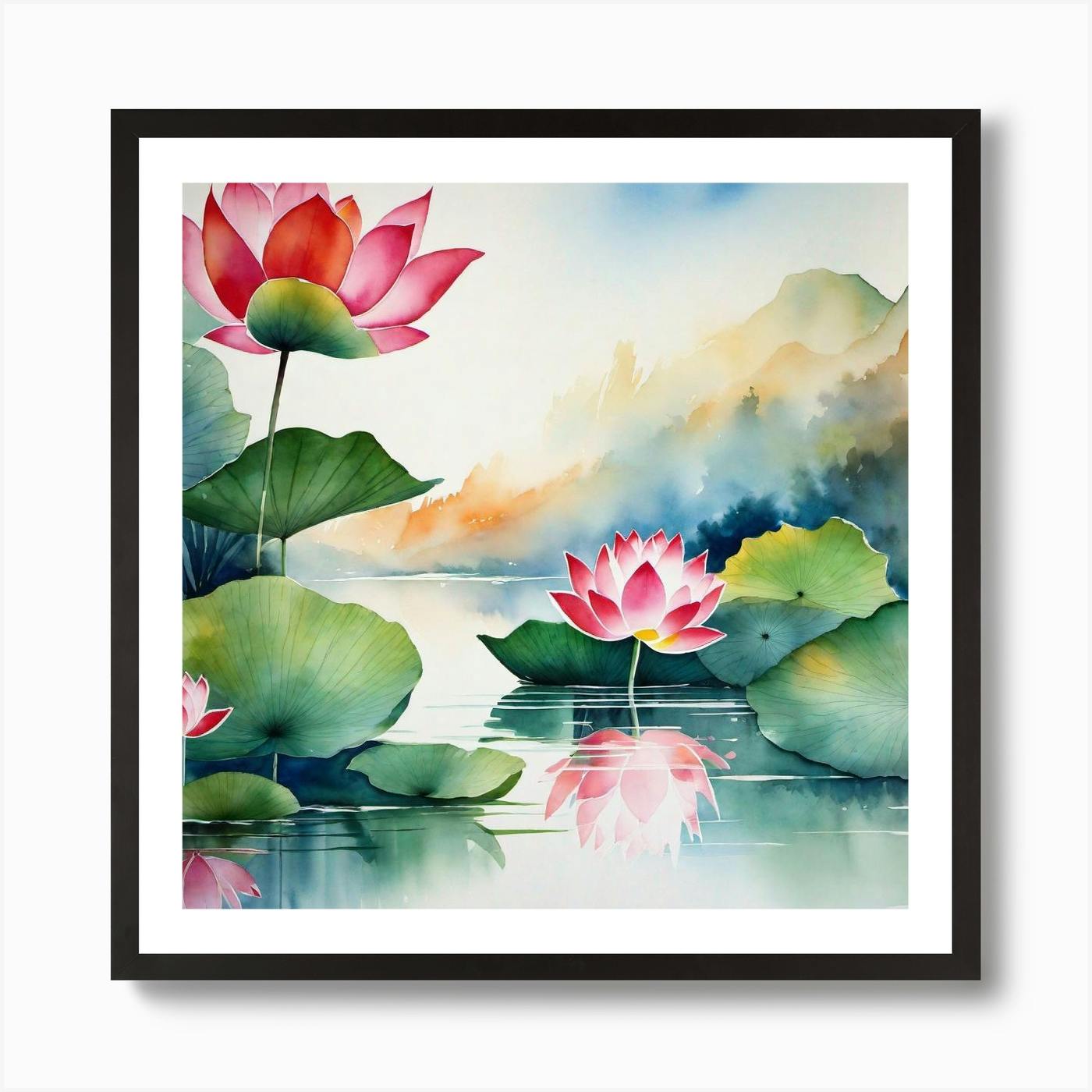 Lotus blossom authentic pink watercolour painting original print