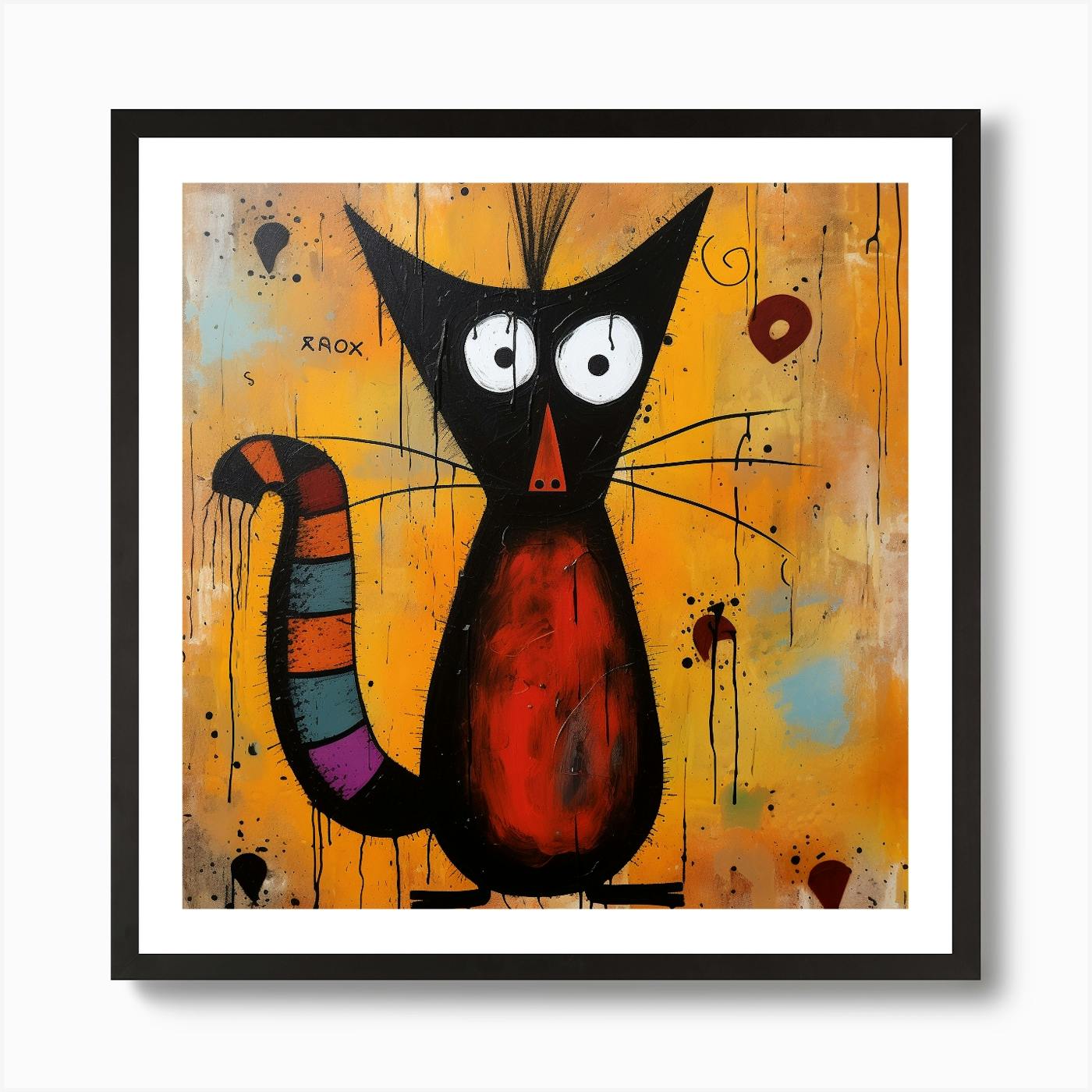 Cat Art Original Acrylic Painting 9 x 12 inches Expressionistic Modern Contemporary Art Bold offers Black Red Blue Yellow