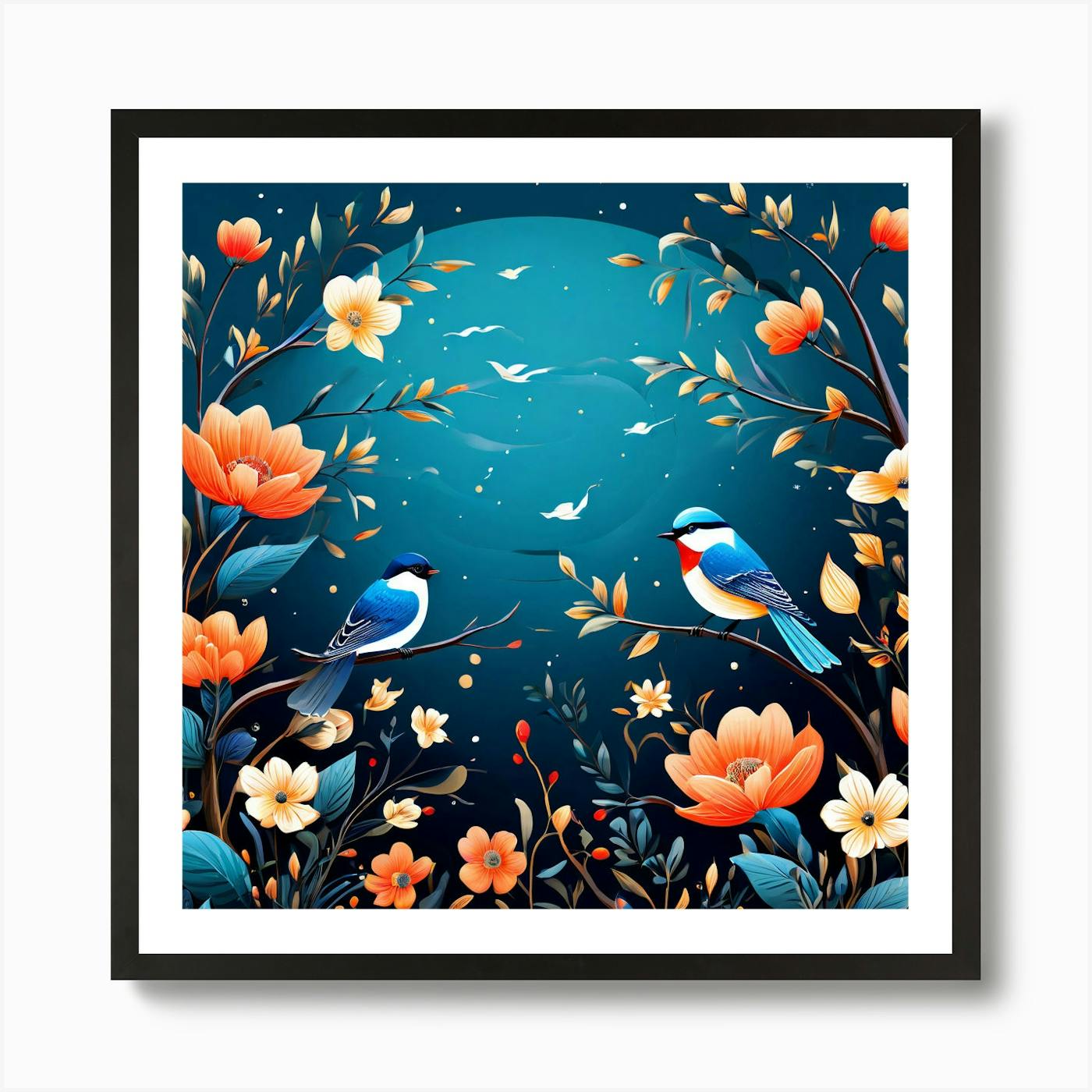 A Bright Toned Design With Flowers And Leaves Trees And