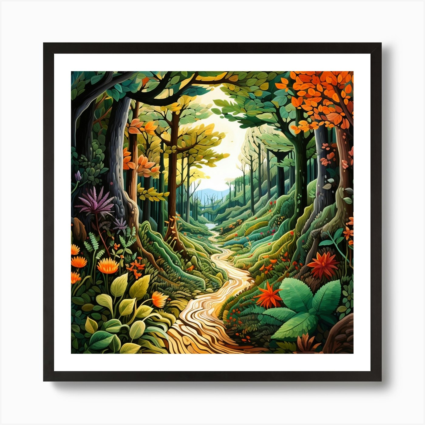 Colorful Autumn Forest Path Art Print by Fantastic Designs - Fy