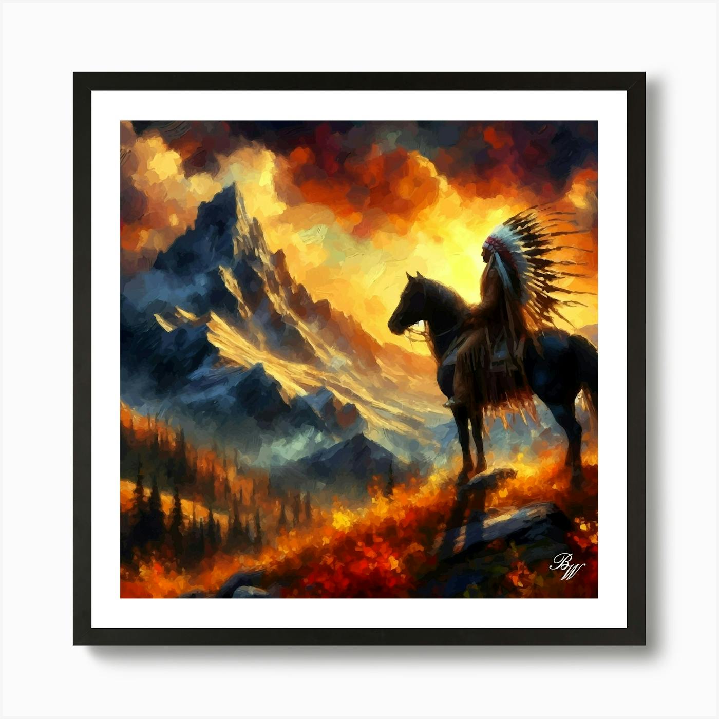 Evening Rider-Native American Western Art Print 14x11 Giclee on offers Paper