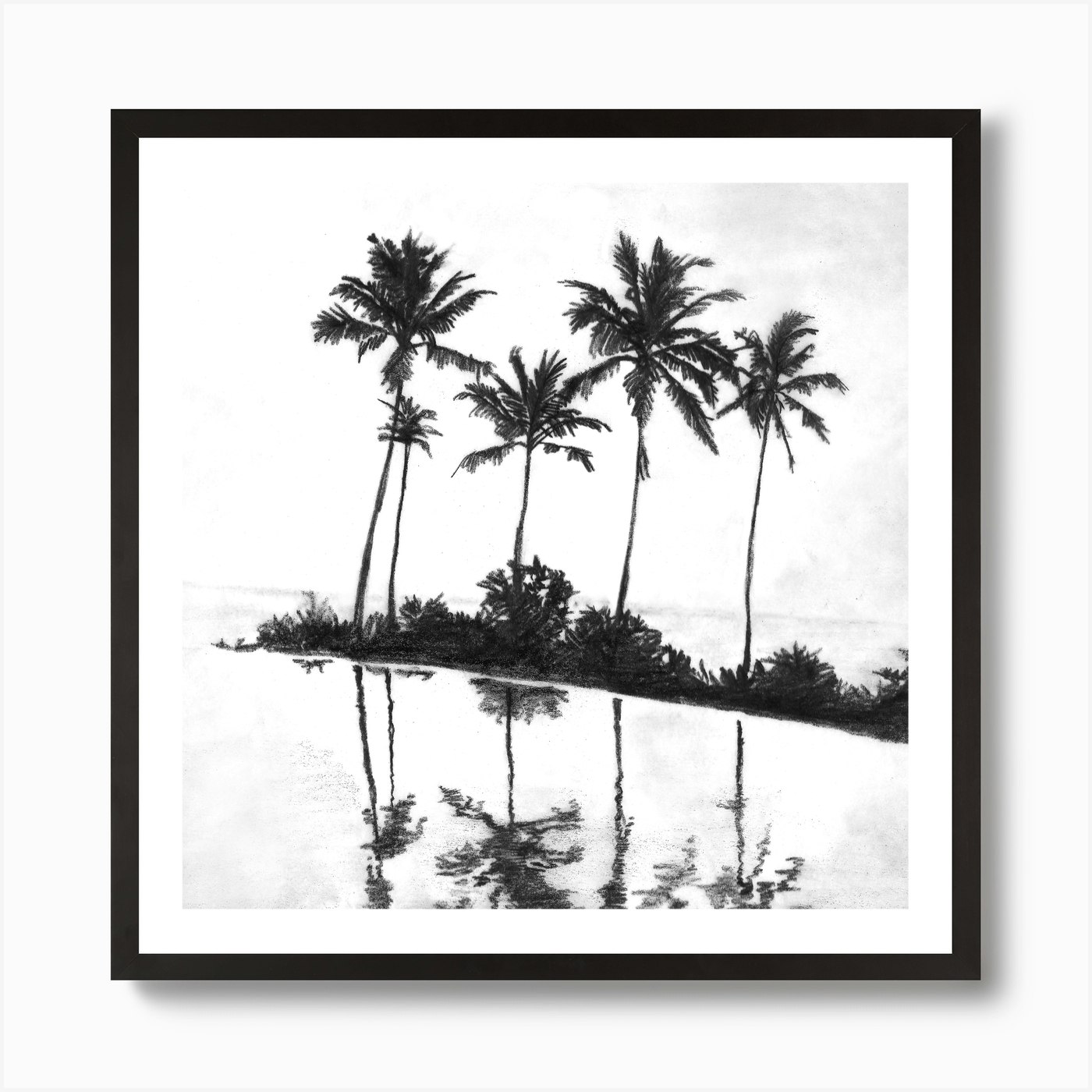 Palm Tree Reflections Black Square Art Print by Caitlin Workman - Fy