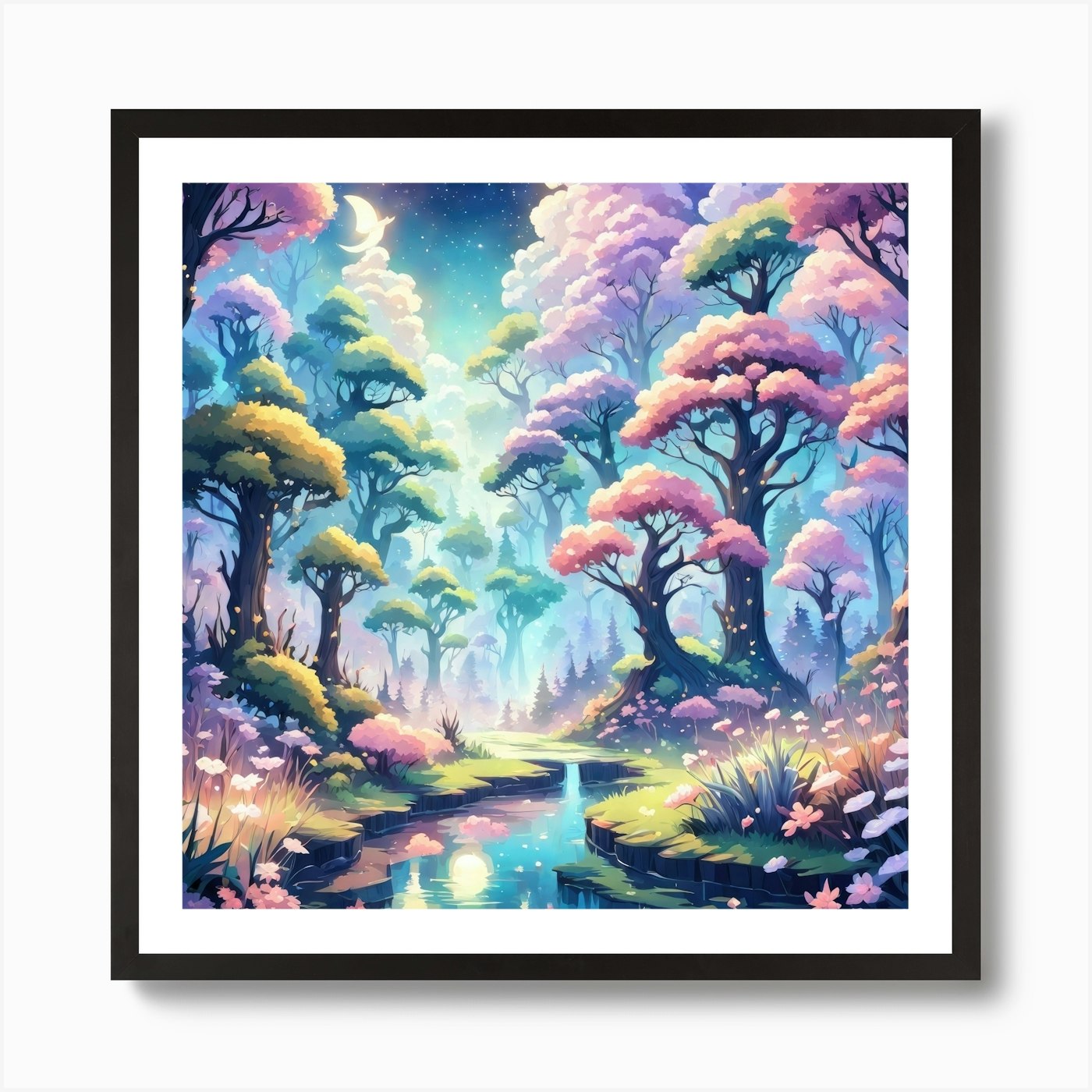 A Fantasy Forest With Twinkling Stars In Pastel Tone Square Composition ...